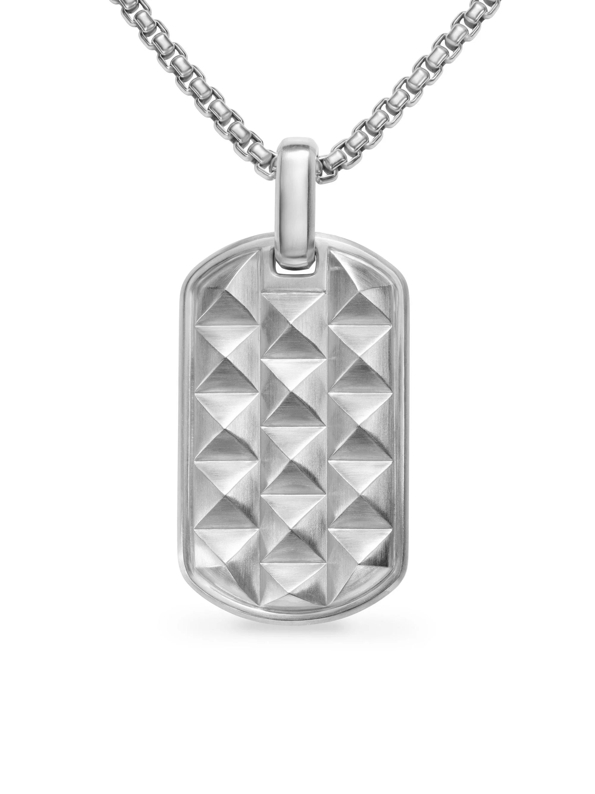 Men's Pyramid Tag in Sterling Silver, 35MM - Silver - 1