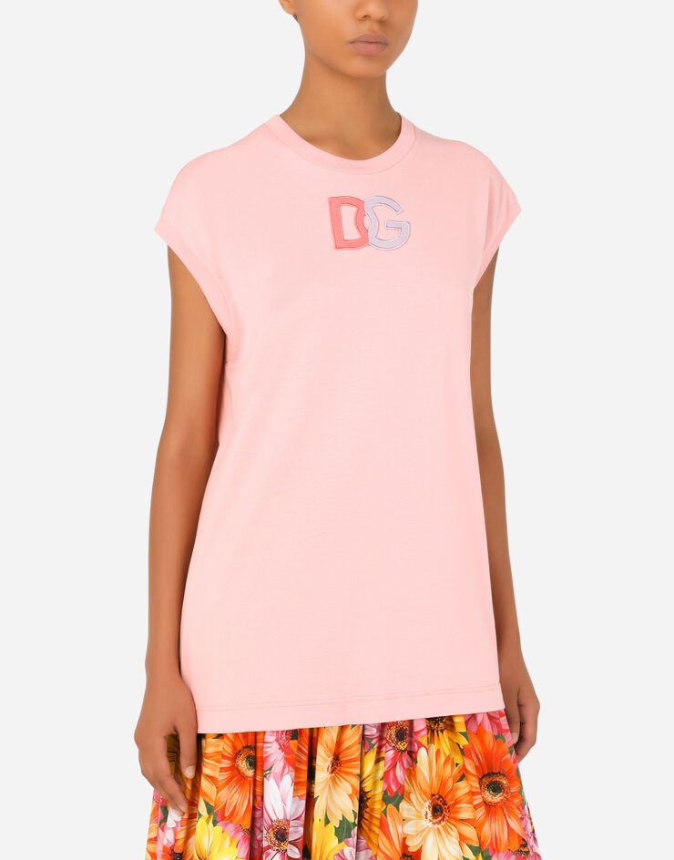 Jersey T-shirt with patent leather DG patch - 4