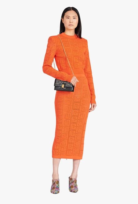 Cropped dark orange eco-designed sweater with Balmain monogram - 2