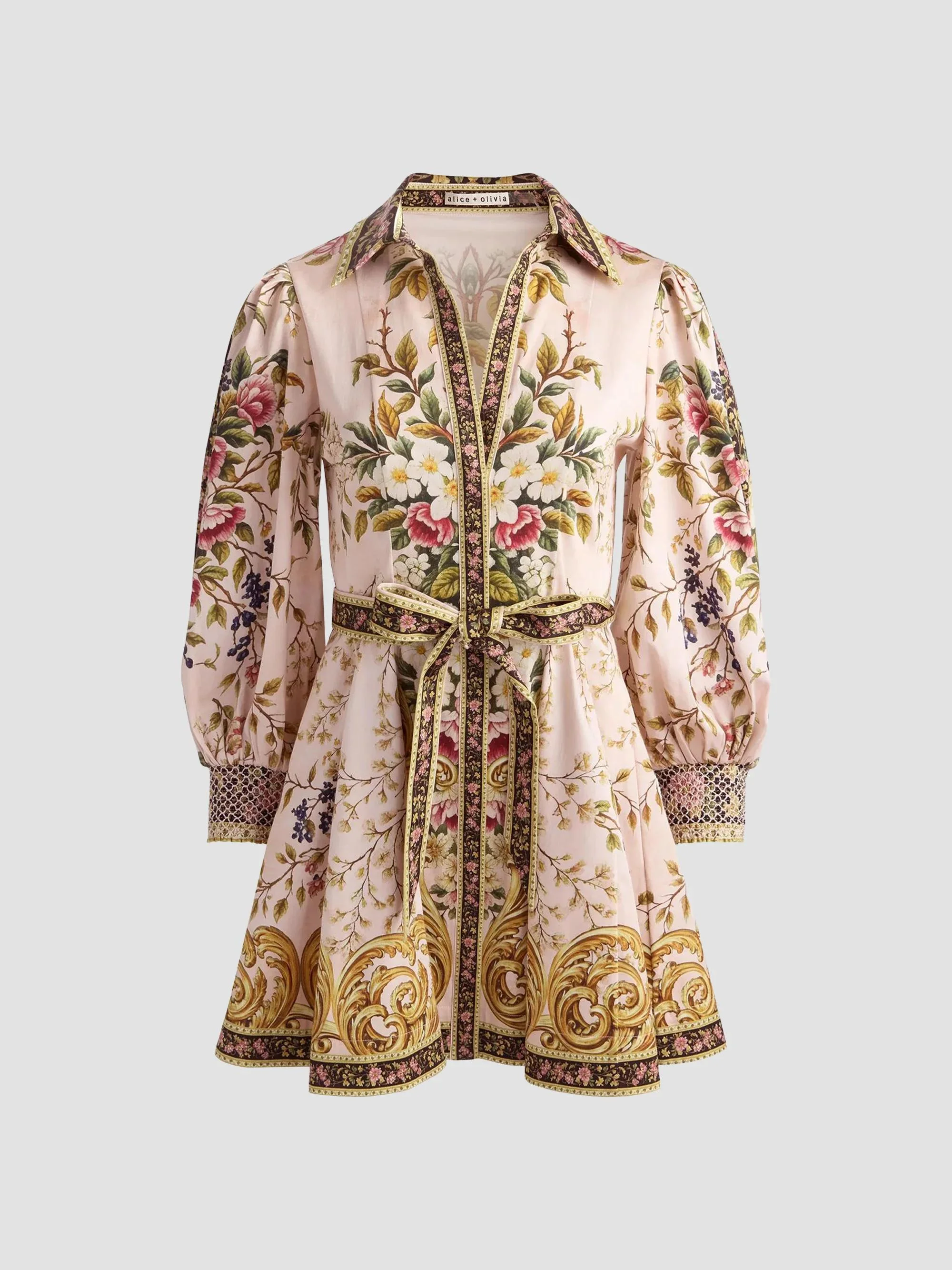 Women's Lucy Floral Tie-Waist Stretch-Cotton Mini Shirtdress - True Grandeur - 1