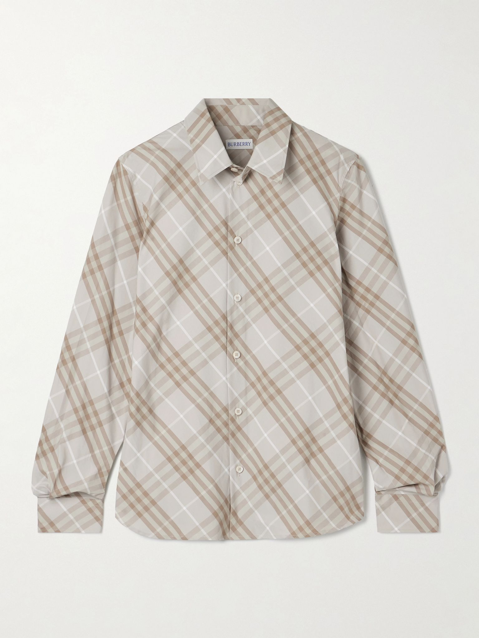 Checked cotton-poplin shirt Taupe - 1