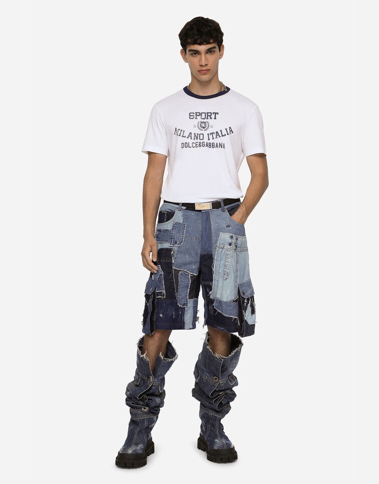 Stretch patchwork denim cargo shorts - 2