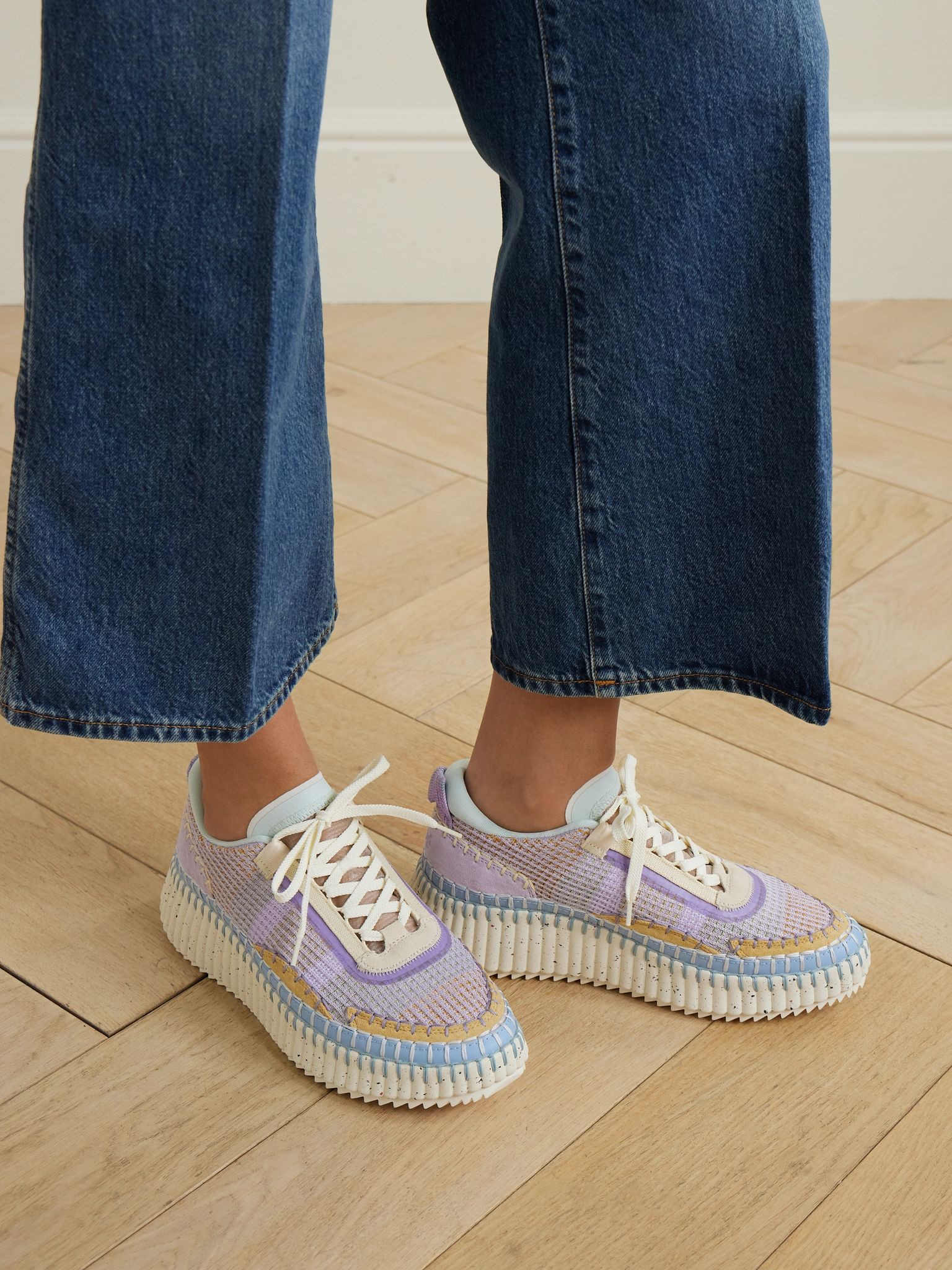 Nama embroidered suede and mesh sneakers Lilac - 2