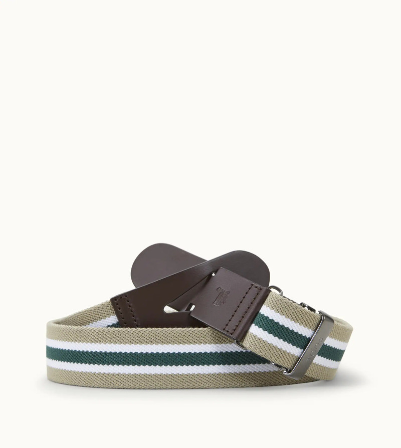 Tod's CANVAS AND LEATHER BELT - GREEN, BEIGE, BROWN outlook