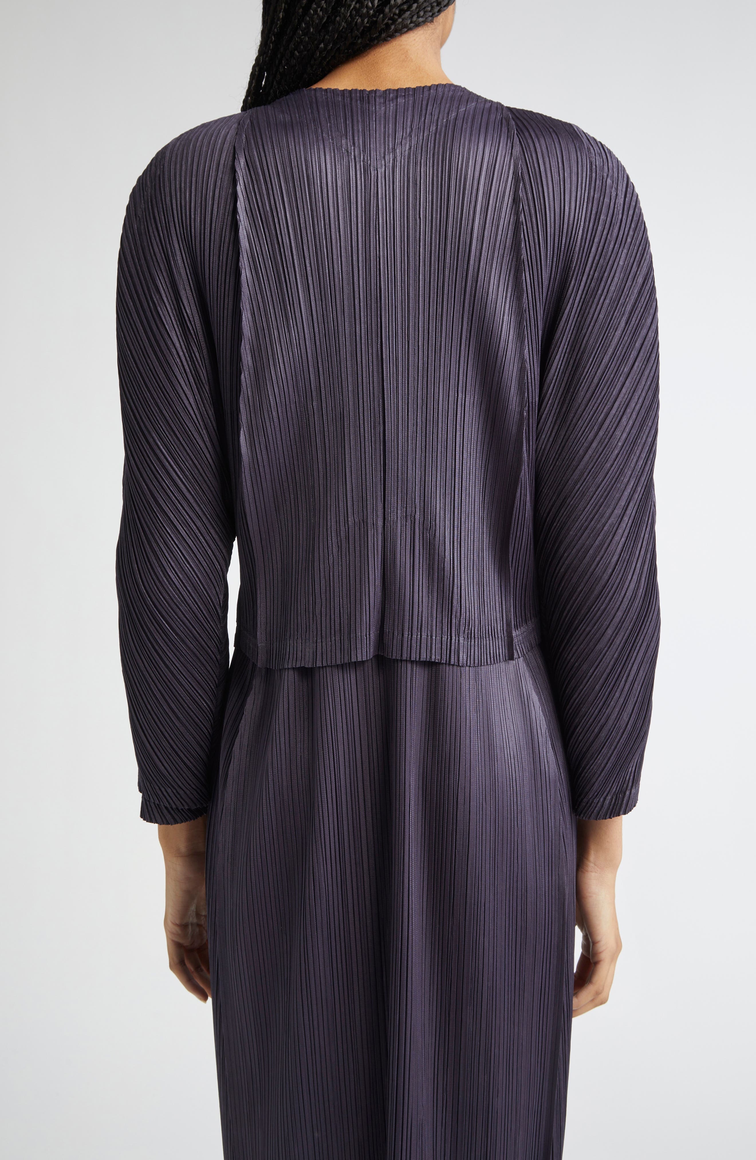 Pleats Please Issey Miyake Lantern Pleated Cardigan in Blue Black at Nordstrom - 3
