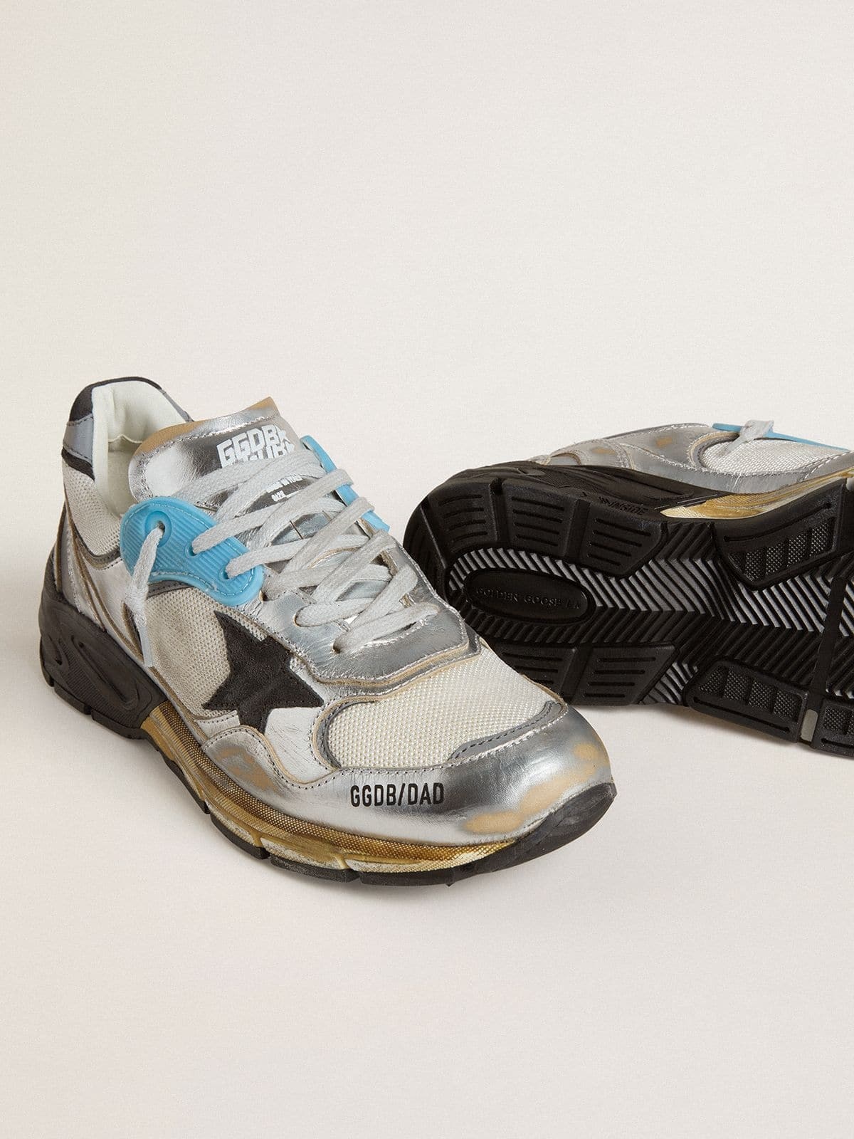Women's Dad-Star in mesh and silver foiled leather with black suede star - 4