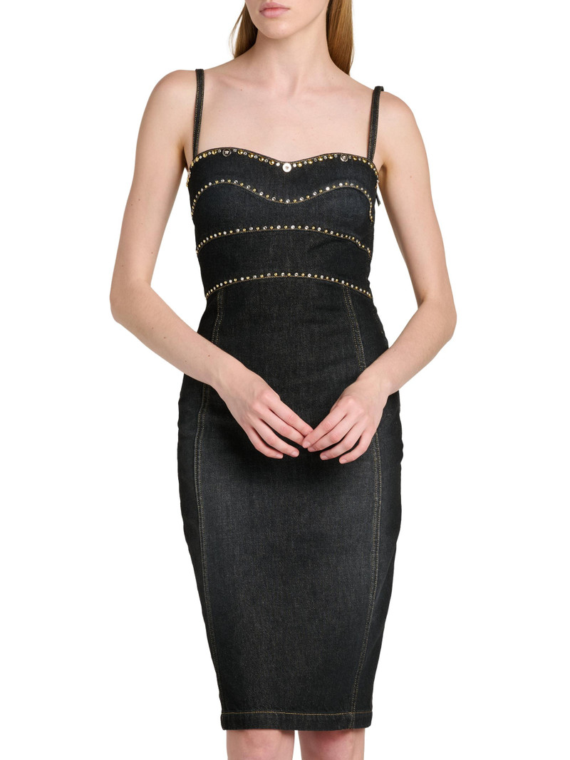 Women's Embellished Stone Washed Denim Sheath Dress - Black 3