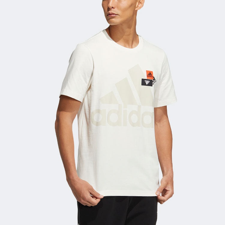 Men's adidas Alphabet Logo Printing Casual Round Neck Short Sleeve White T-Shirt HN9045 - 4