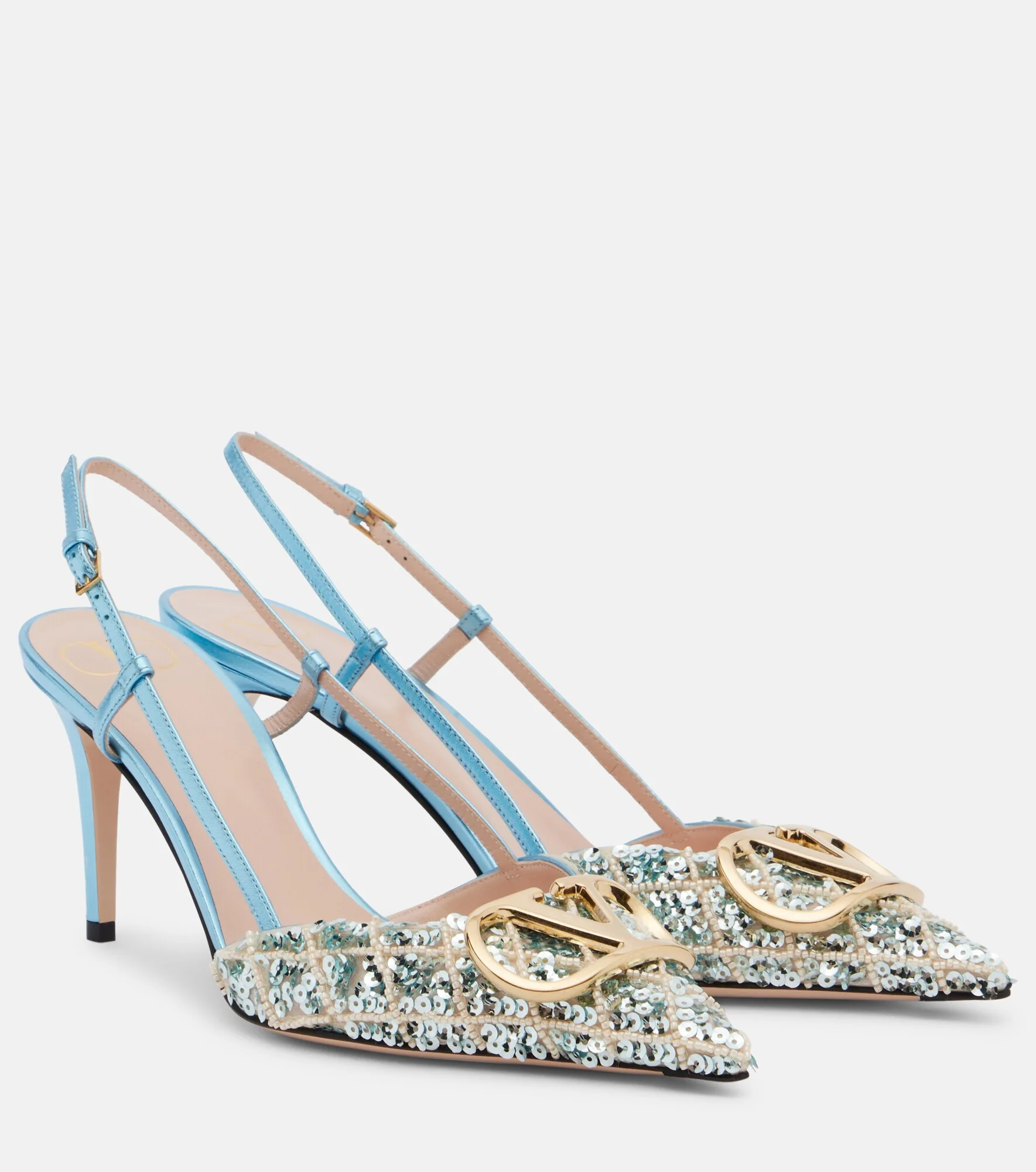 VLogo Signature sequined slingback pumps - 1