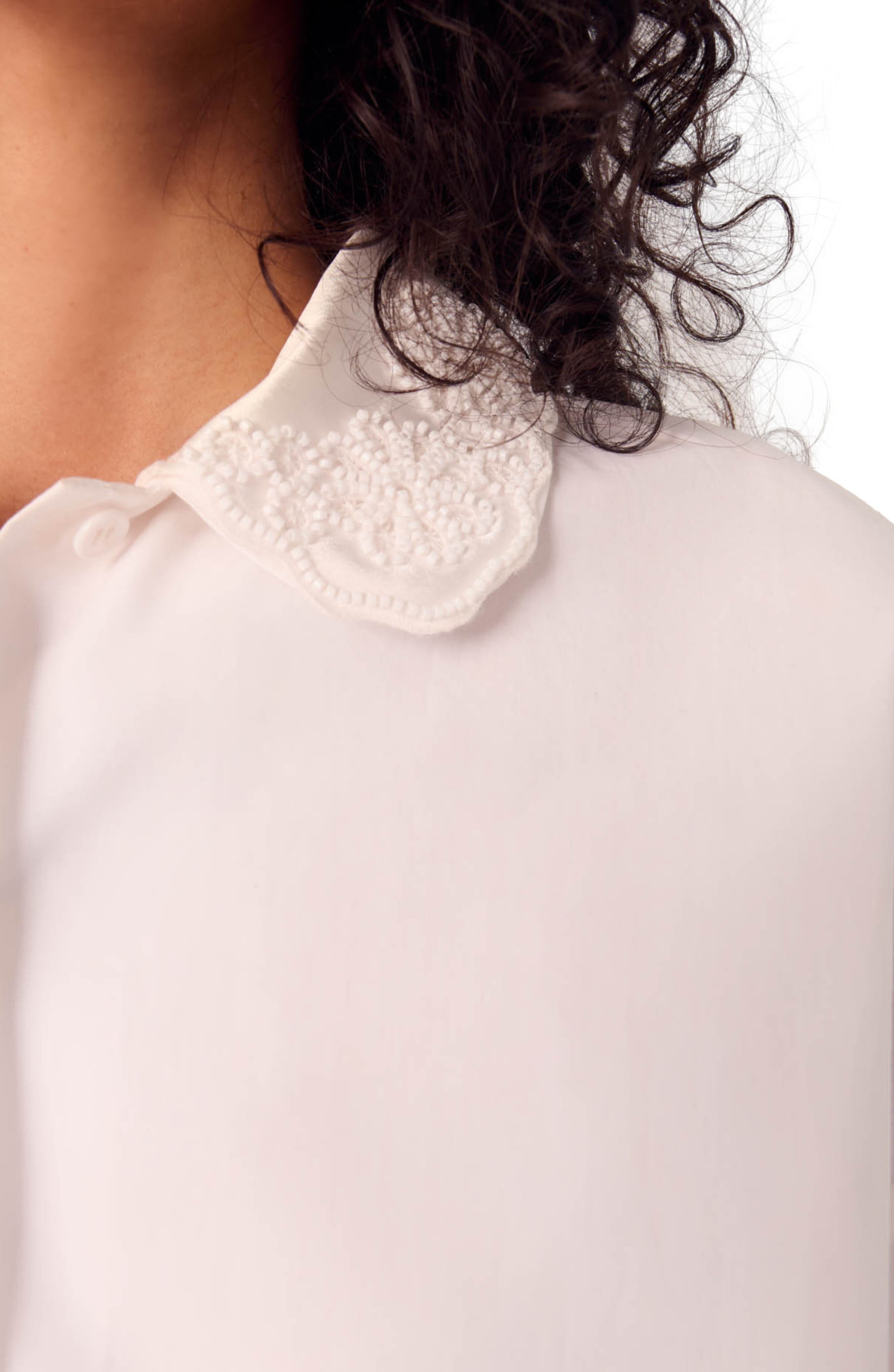 maje Short shirt with embroidered collar in White at Nordstrom - 6