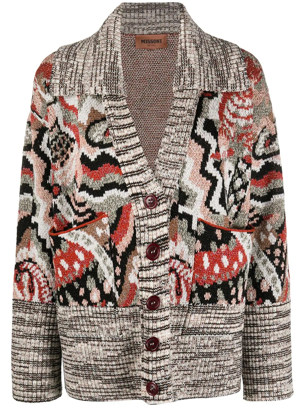 intarsia knit buttoned cardigan - 1