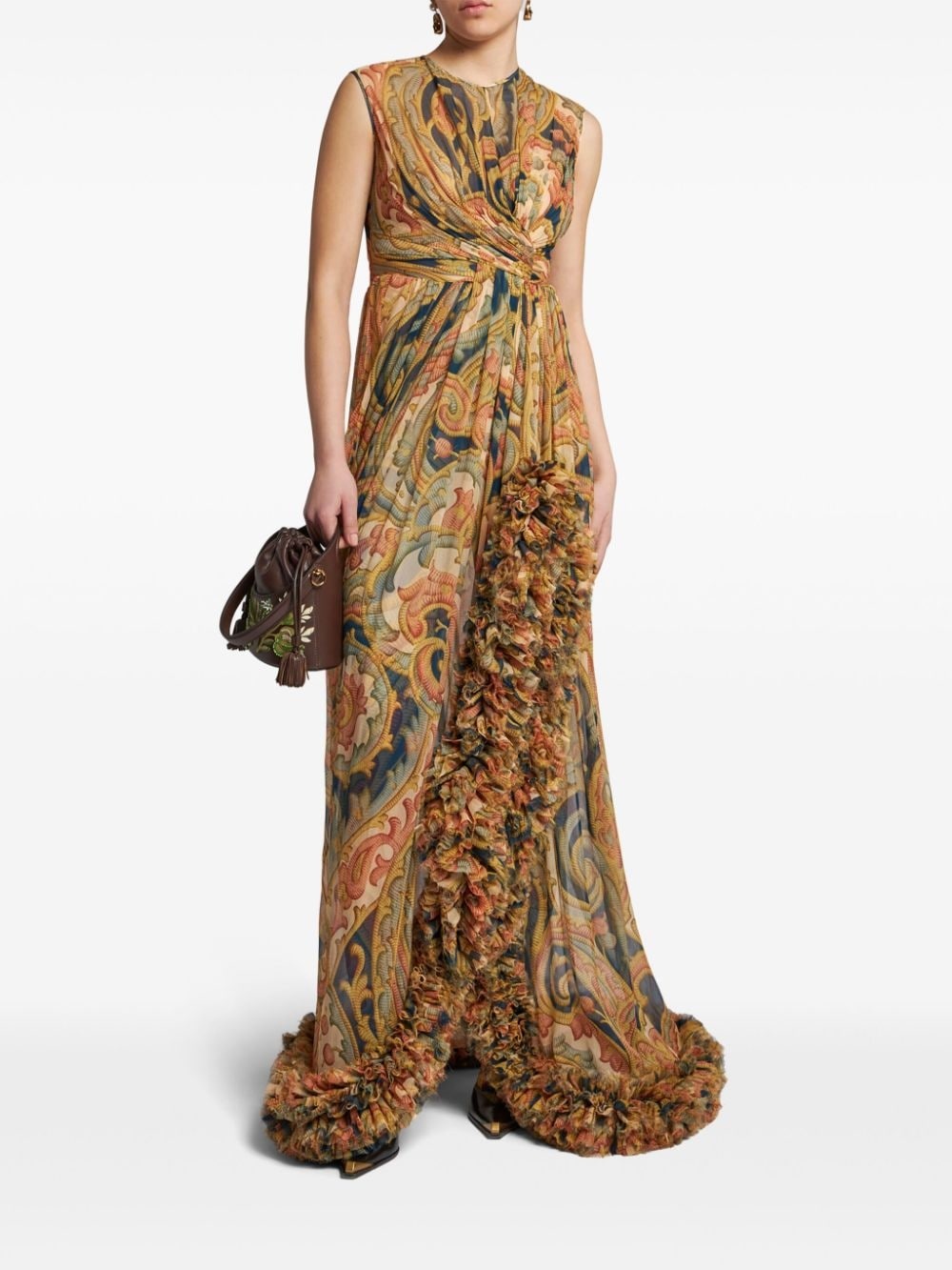 ruched-detailing printed silk maxi dress - 2