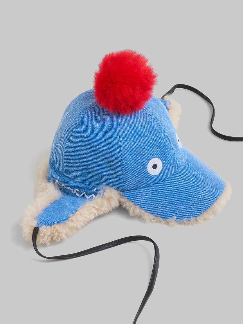 BLUE DENIM BASEBALL CAP WITH POMPON DETAIL - 3