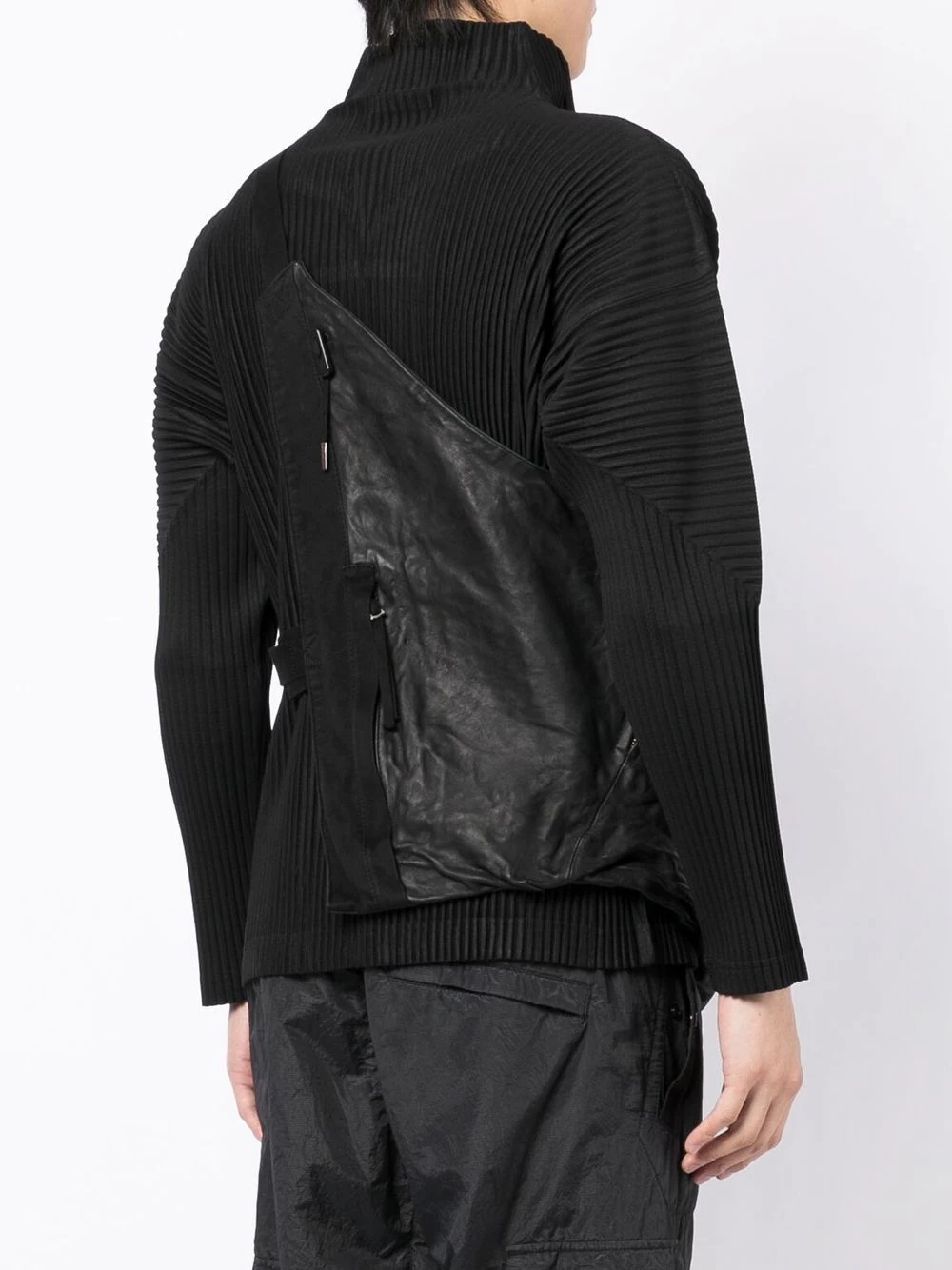 one-shoulder design leather top - 4