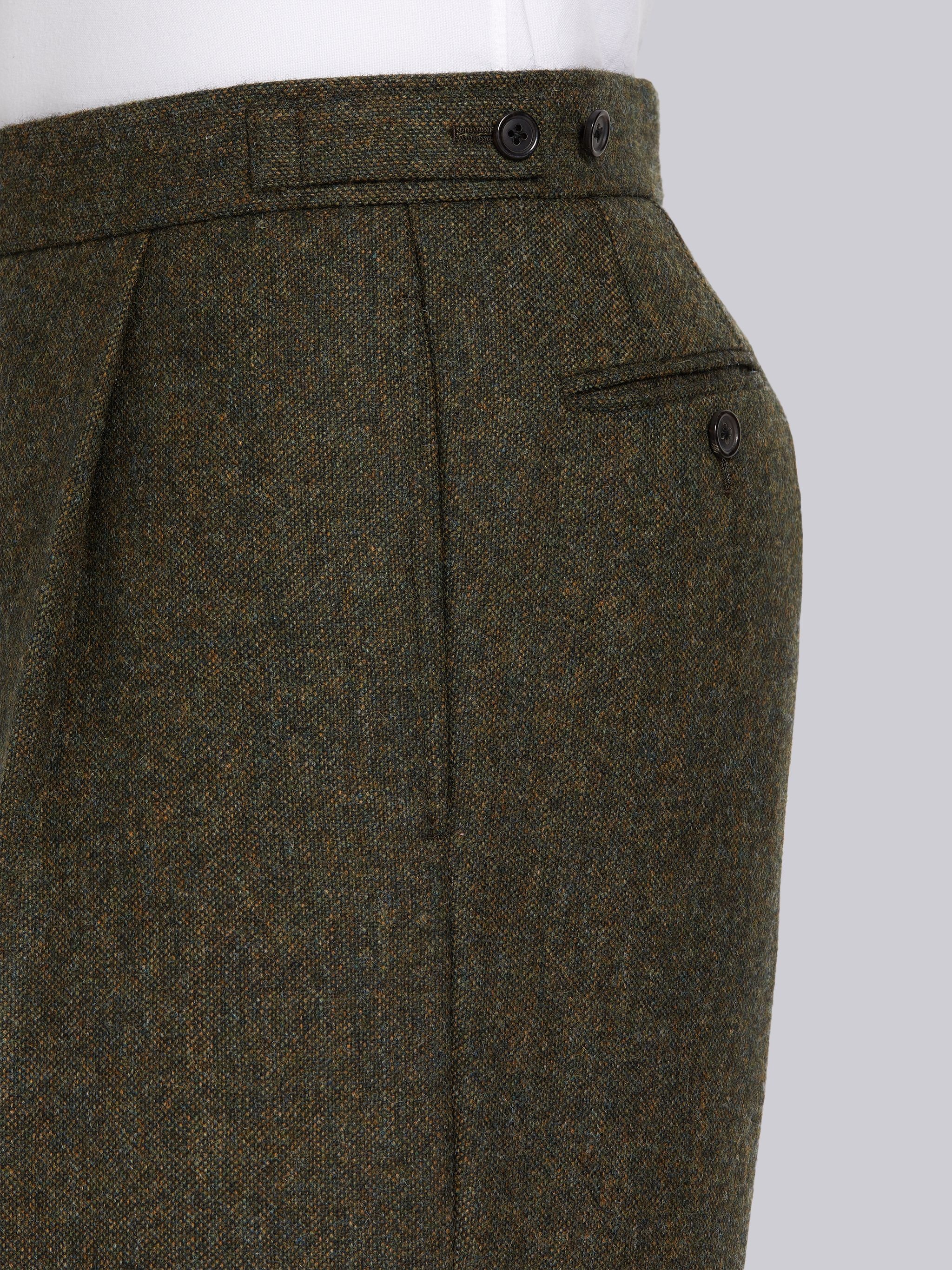 Green Donegal Tweed Single Pleat Classic Rise Side Tab Trouser - 5