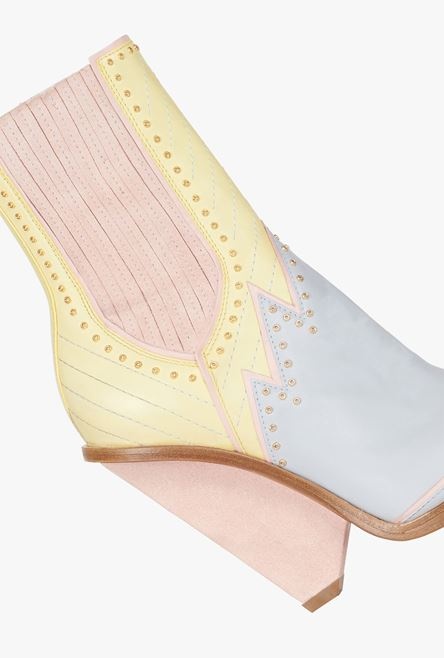 Tricolor leather and suede studded Taylor cowboy ankle boots - 6