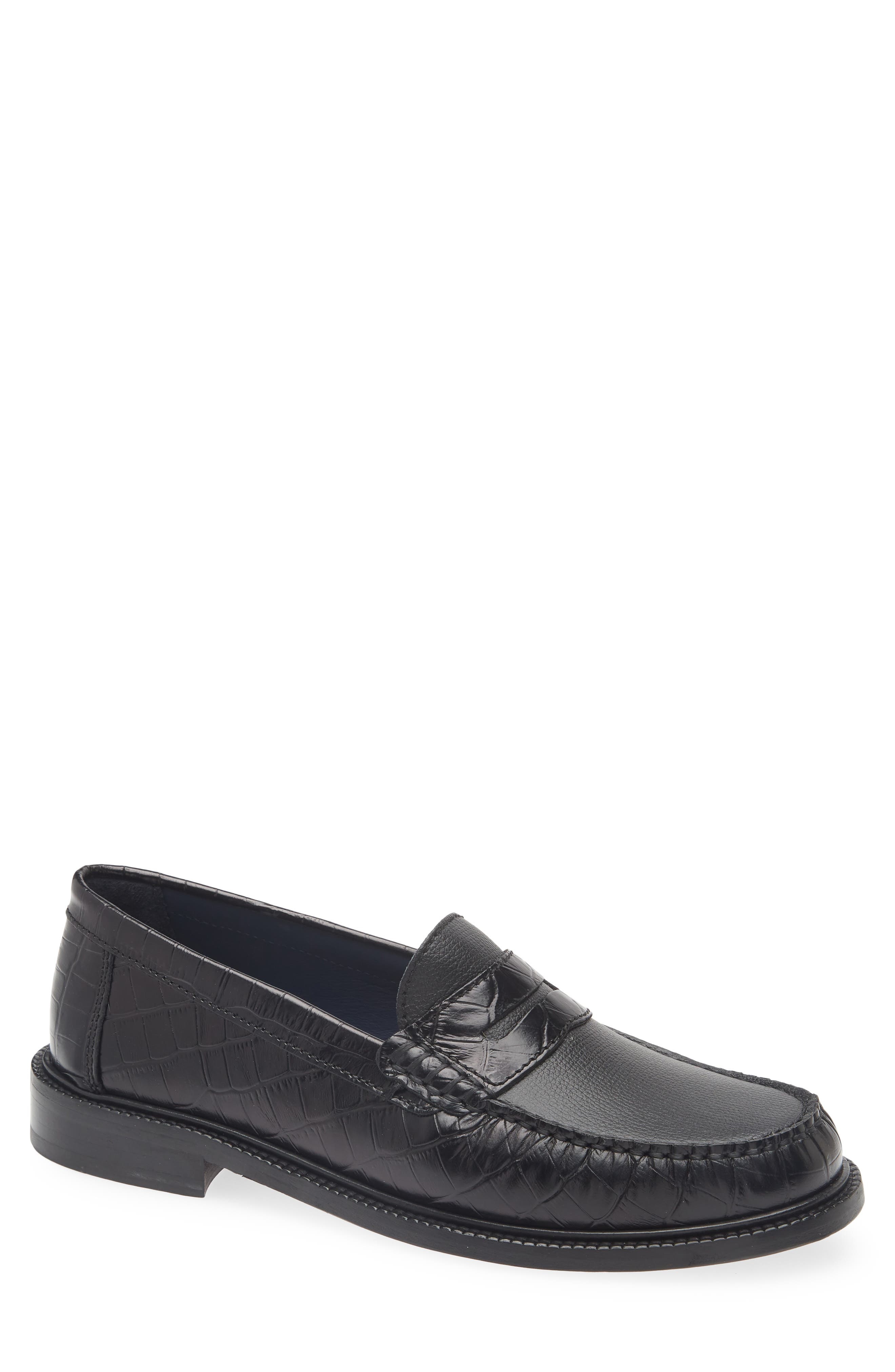 VINNY'S Yardee Penny Loafer in Black Croco at Nordstrom - 1