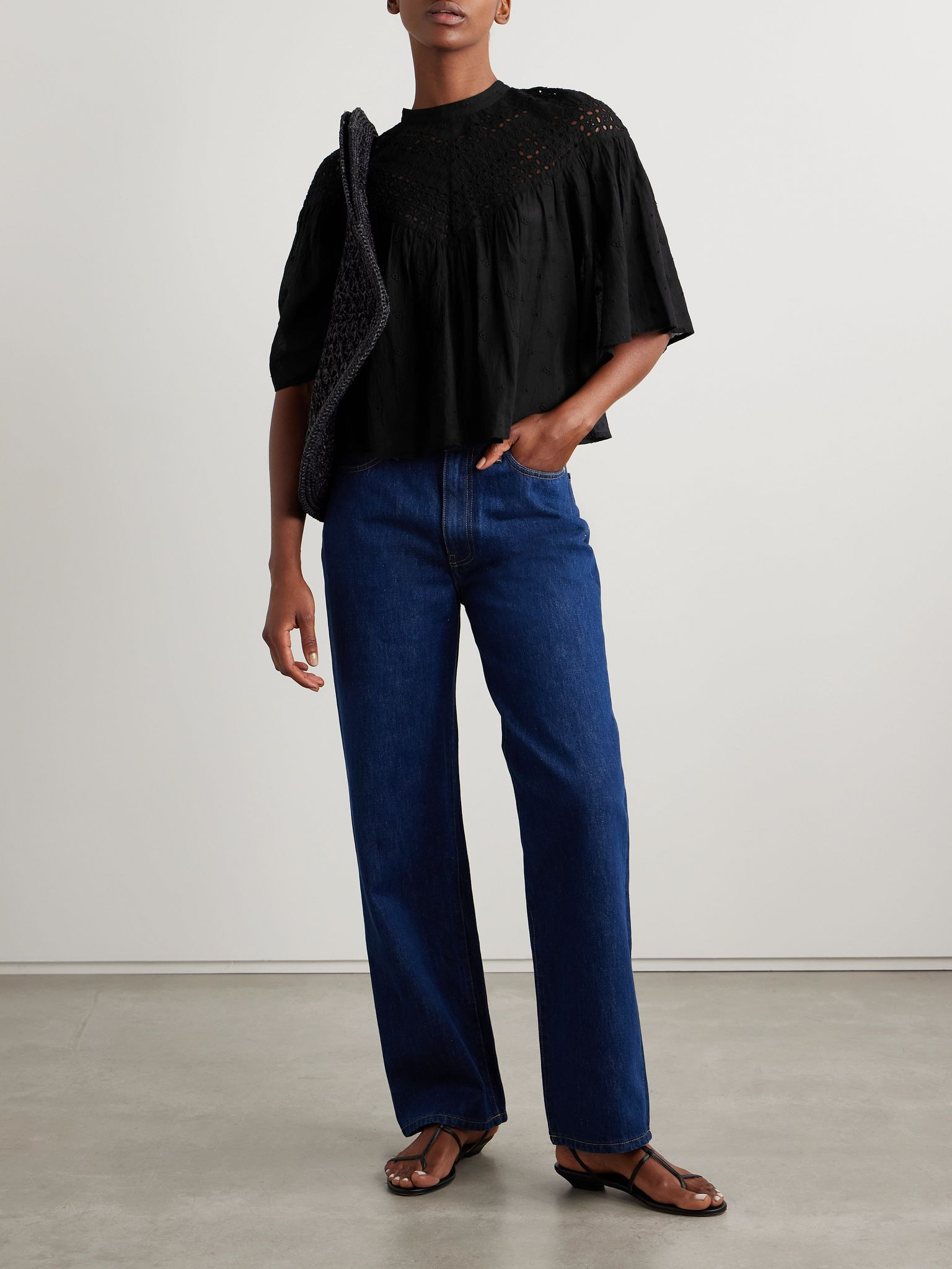 Mikki embroidered broderie anglaise cotton-voile blouse Black - 2