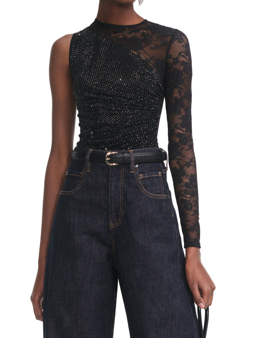 Self-Portrait Women One Shoulder Floral Lace Top - 5