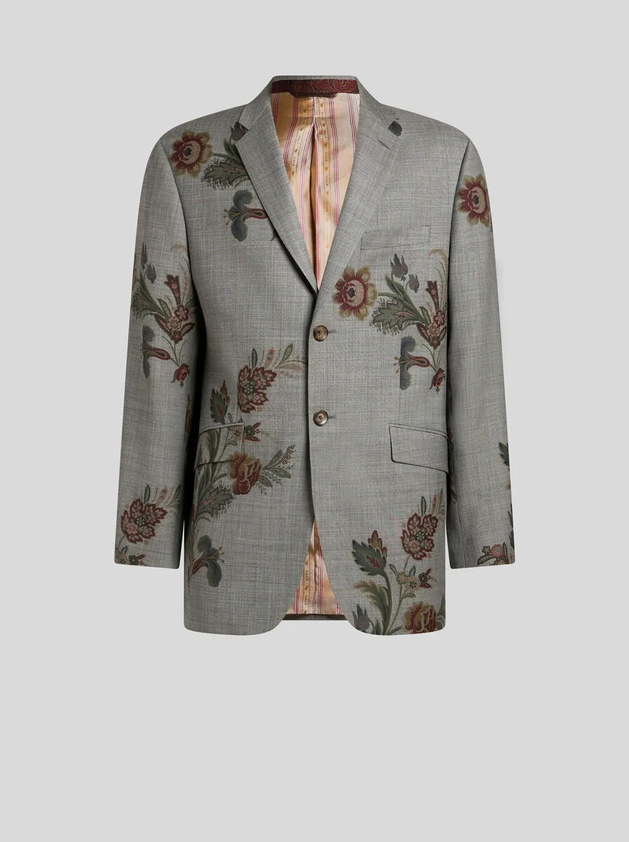SINGLE-BREASTED WOOL JACKET WITH PRINT - 1