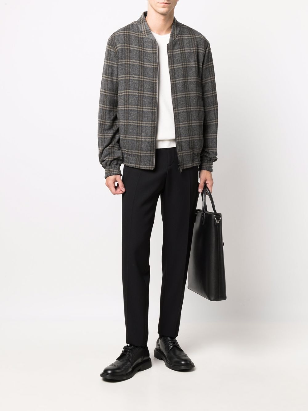 wool-blend checked bomber jacket - 2