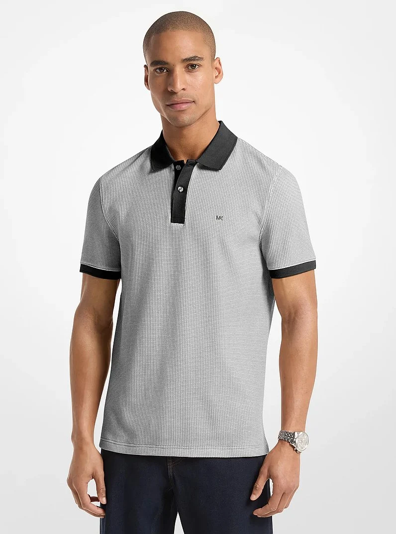 Waffle Stretch Cotton Polo Shirt - 1