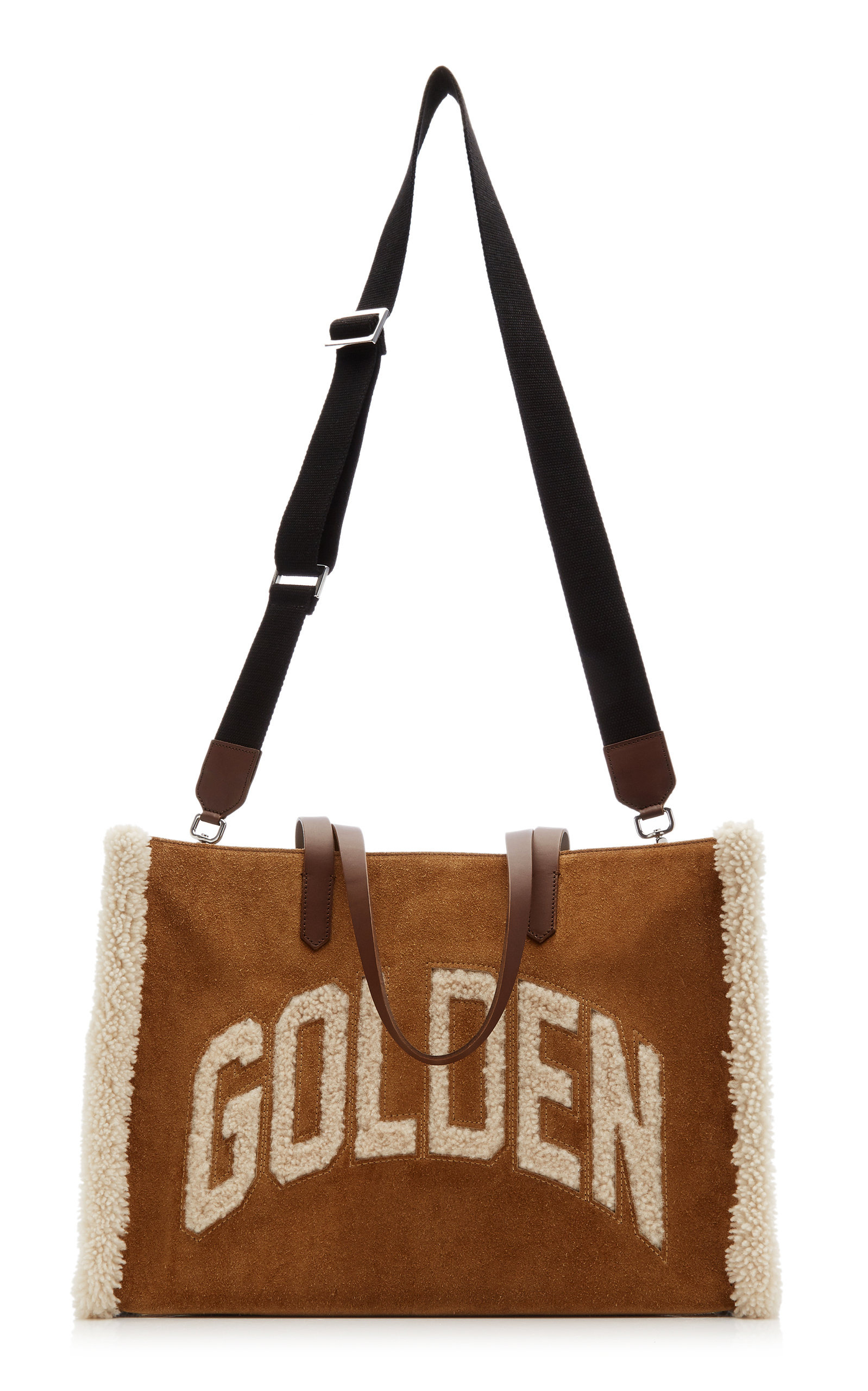 California Shearling-Trimmed Suede Tote brown - 4