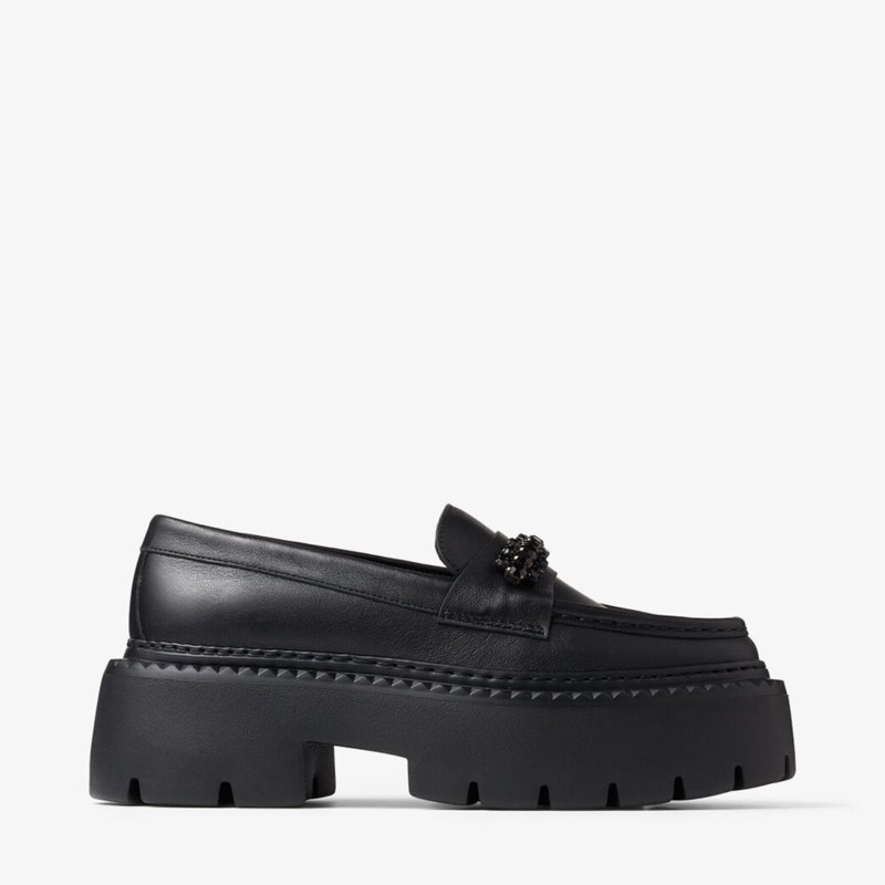 Bryer Loafer Flat
Black Box Calf Leather Loafers with Crystal Embellishment 1