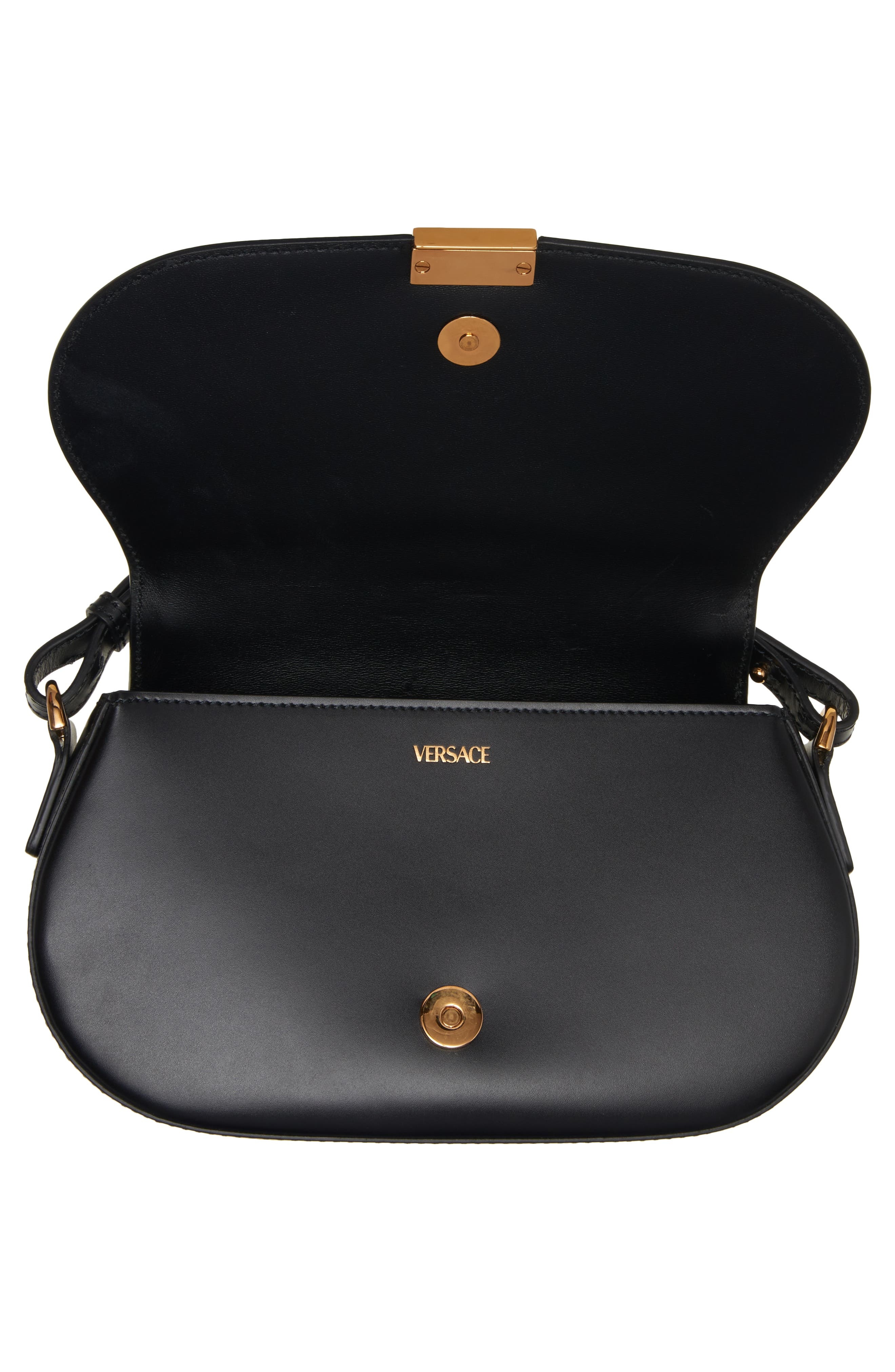 Medium Greca Goddess Leather Shoulder Bag in Black- Gold - 6