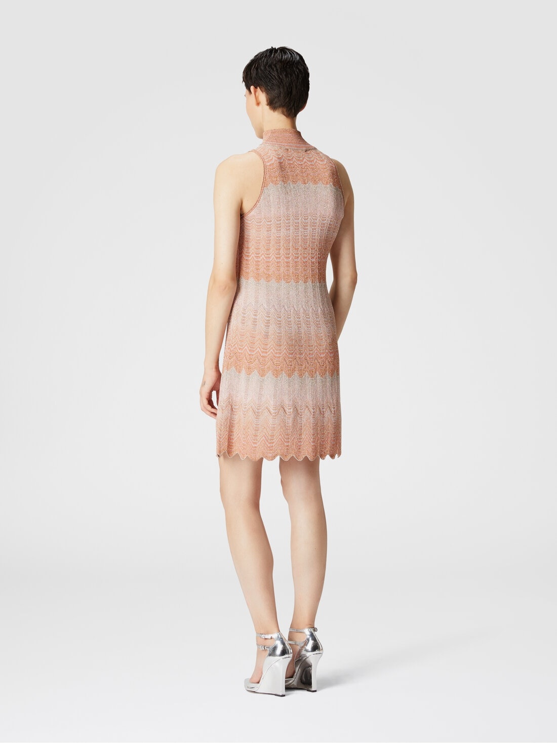 Sleeveless mini-dress with lamé Greek motif - 3