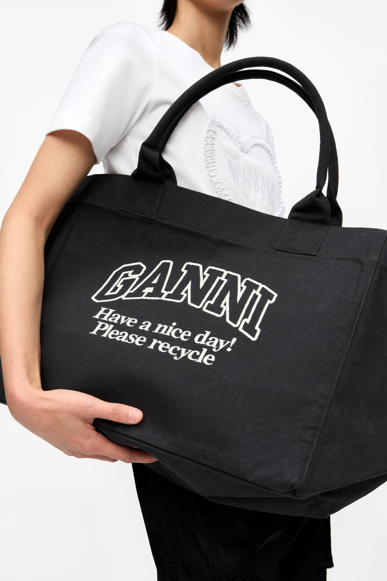 BLACK OVERSIZED CANVAS TOTE BAG - 4