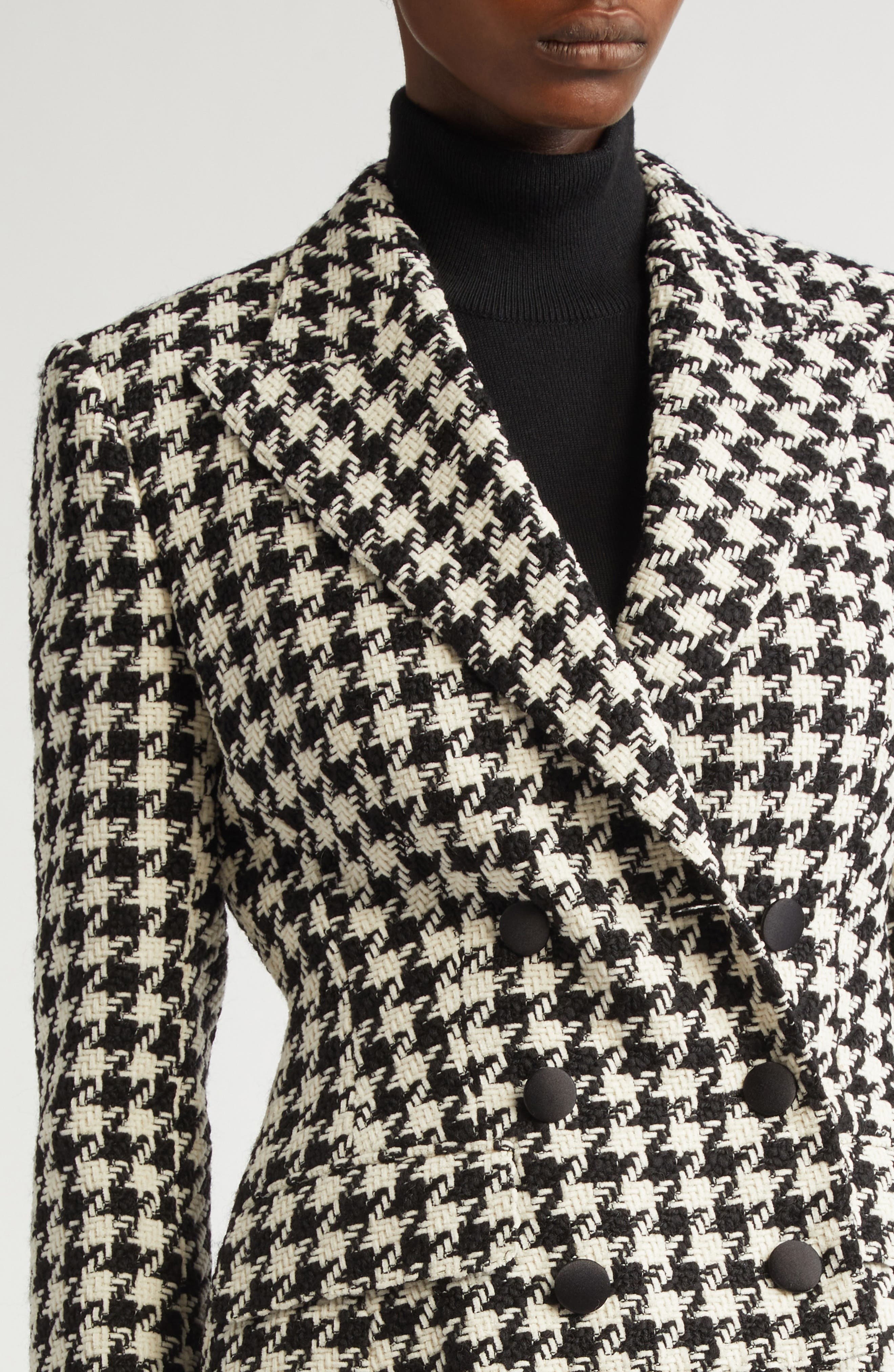 Dolce&Gabbana Macro Houndstooth Double Breasted Wool & Cotton Blazer in S8100 Quadri-Check-Tartan at - 5