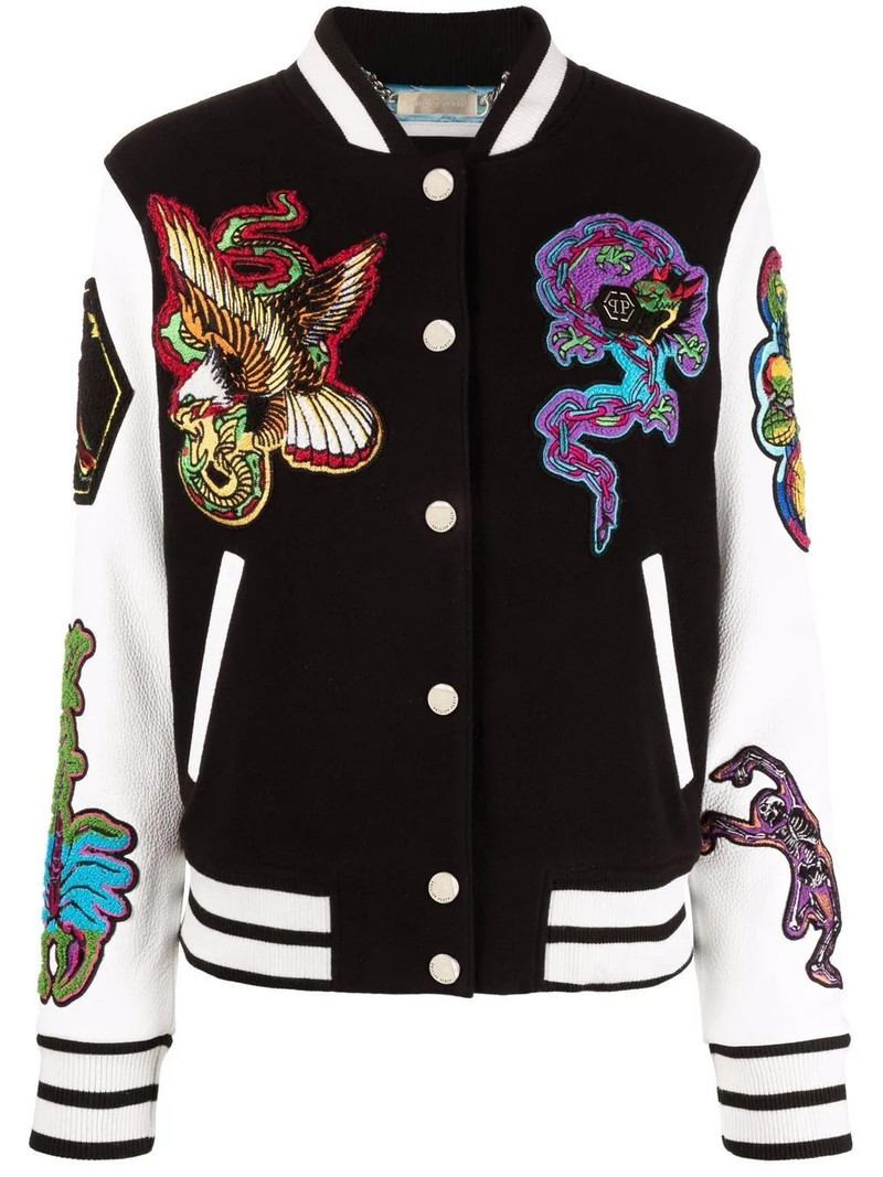 embroidered-patches colour-block varsity jacket 1