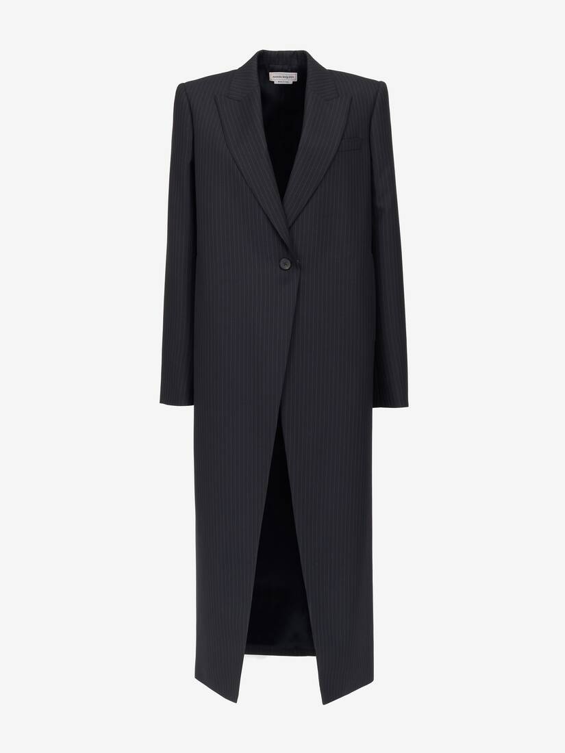 Women's Pinstripe Cutaway Coat in Navy - 2