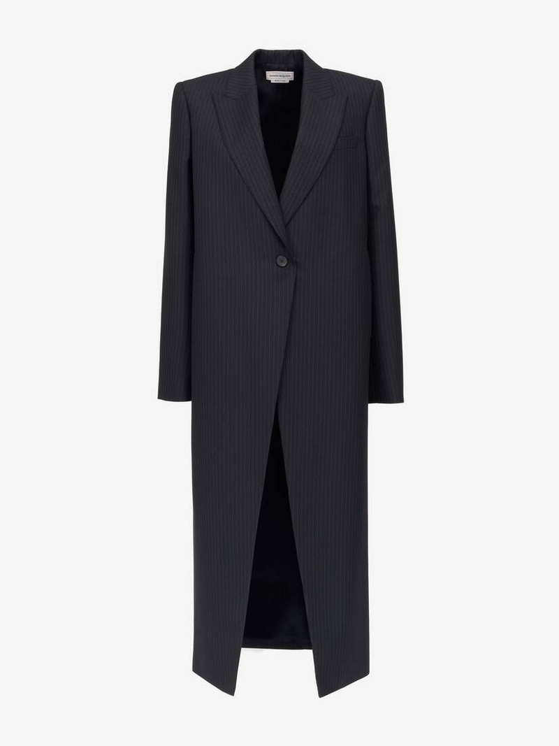 Alexander McQueen Women's Pinstripe Cutaway Coat in Navy outlook
