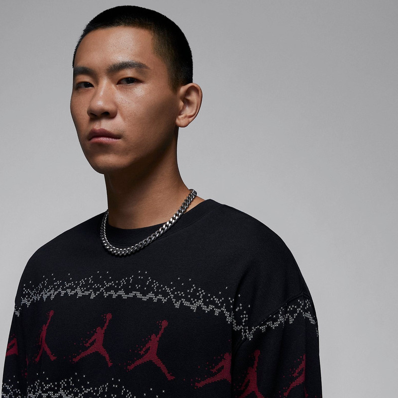 Jordan Air jordan essential holiday fleece crew 'Gym Red Black' FD7464-010 outlook