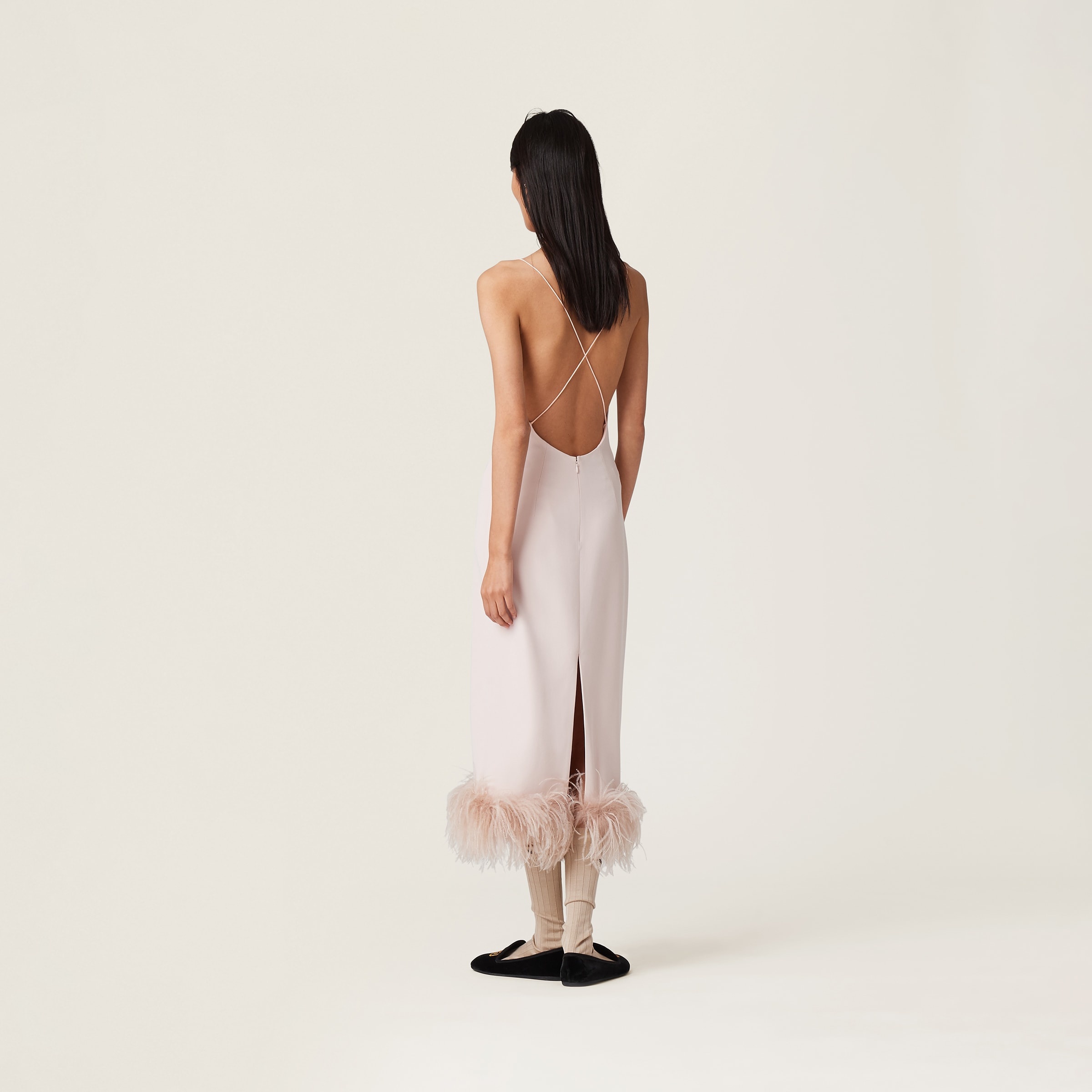 Stretch cady dress with feathers - 3