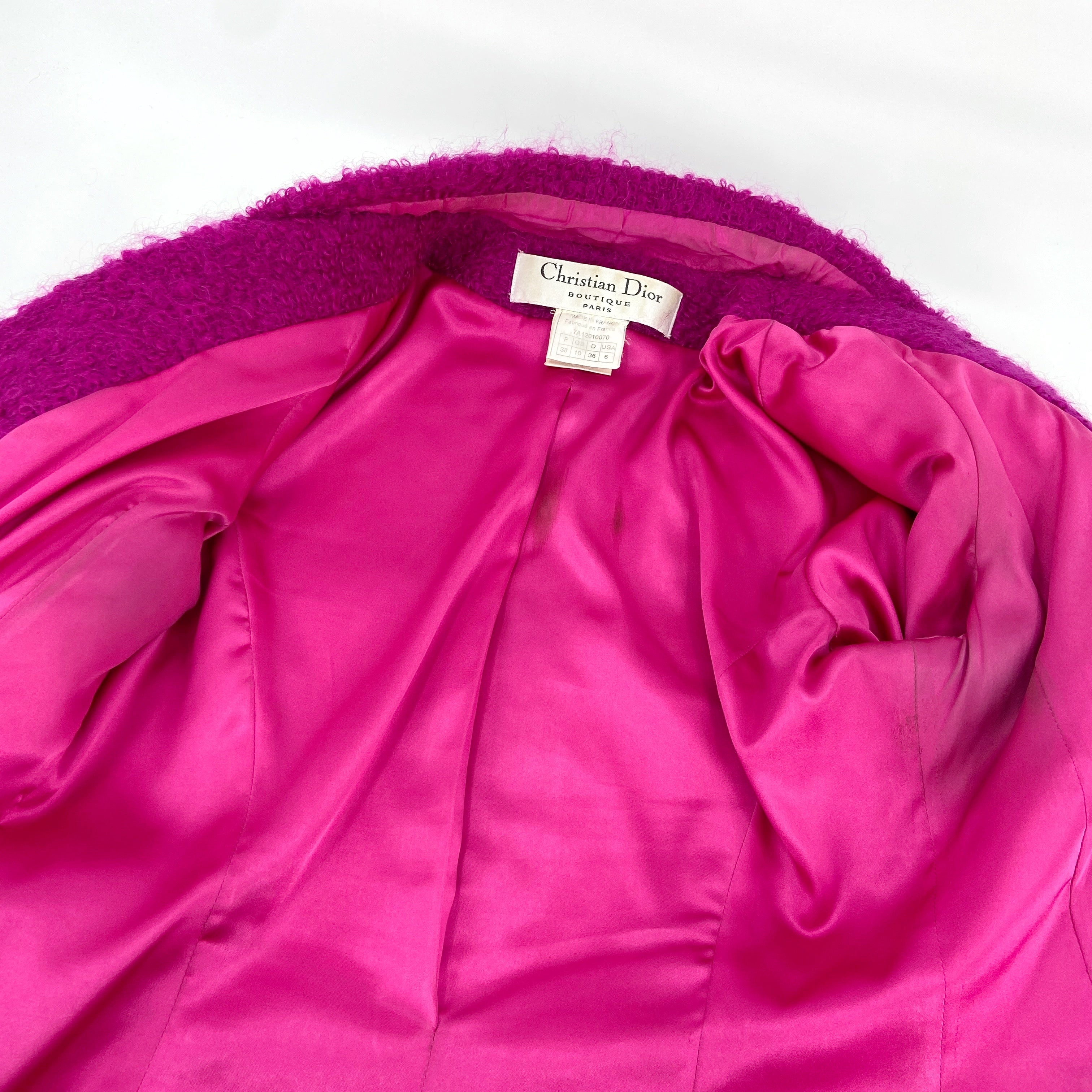 Christian Dior Fall 1997 John Galliano Fuschia Mohair Bar Jacket Skirt Suit - 15
