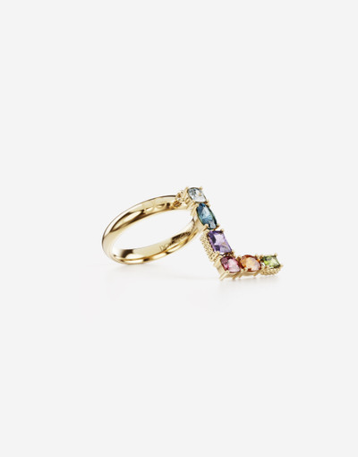 Dolce & Gabbana Rainbow alphabet L ring in yellow gold with multicolor fine gems outlook