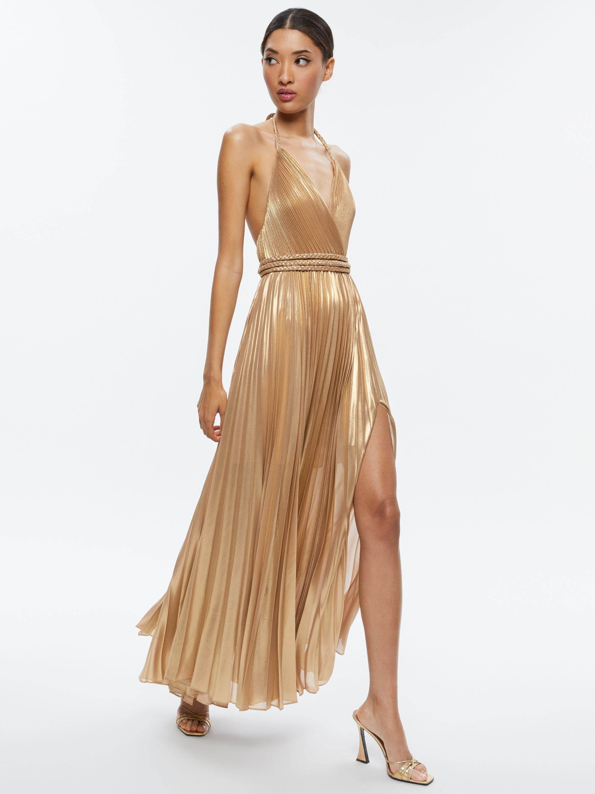 TRESA PLEATED MAXI DRESS WITH SLIT - 4