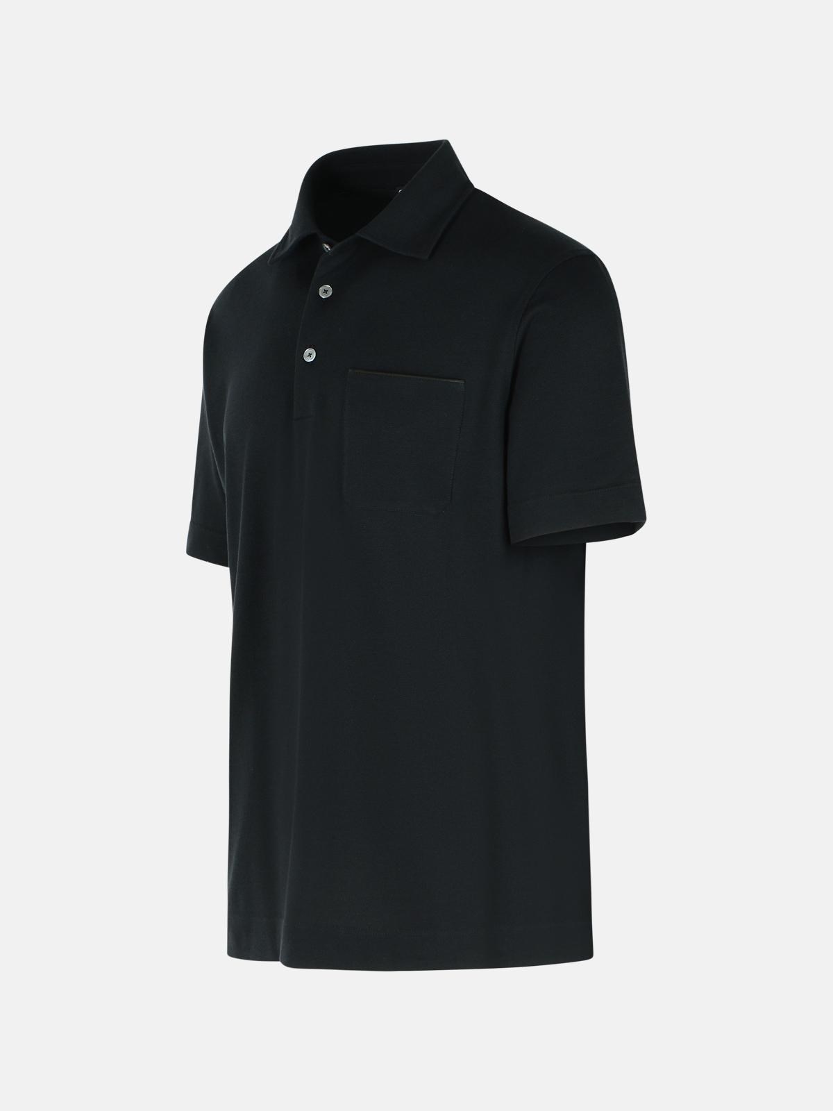 'PURE' BLACK COTTON POLO SHIRT - 2