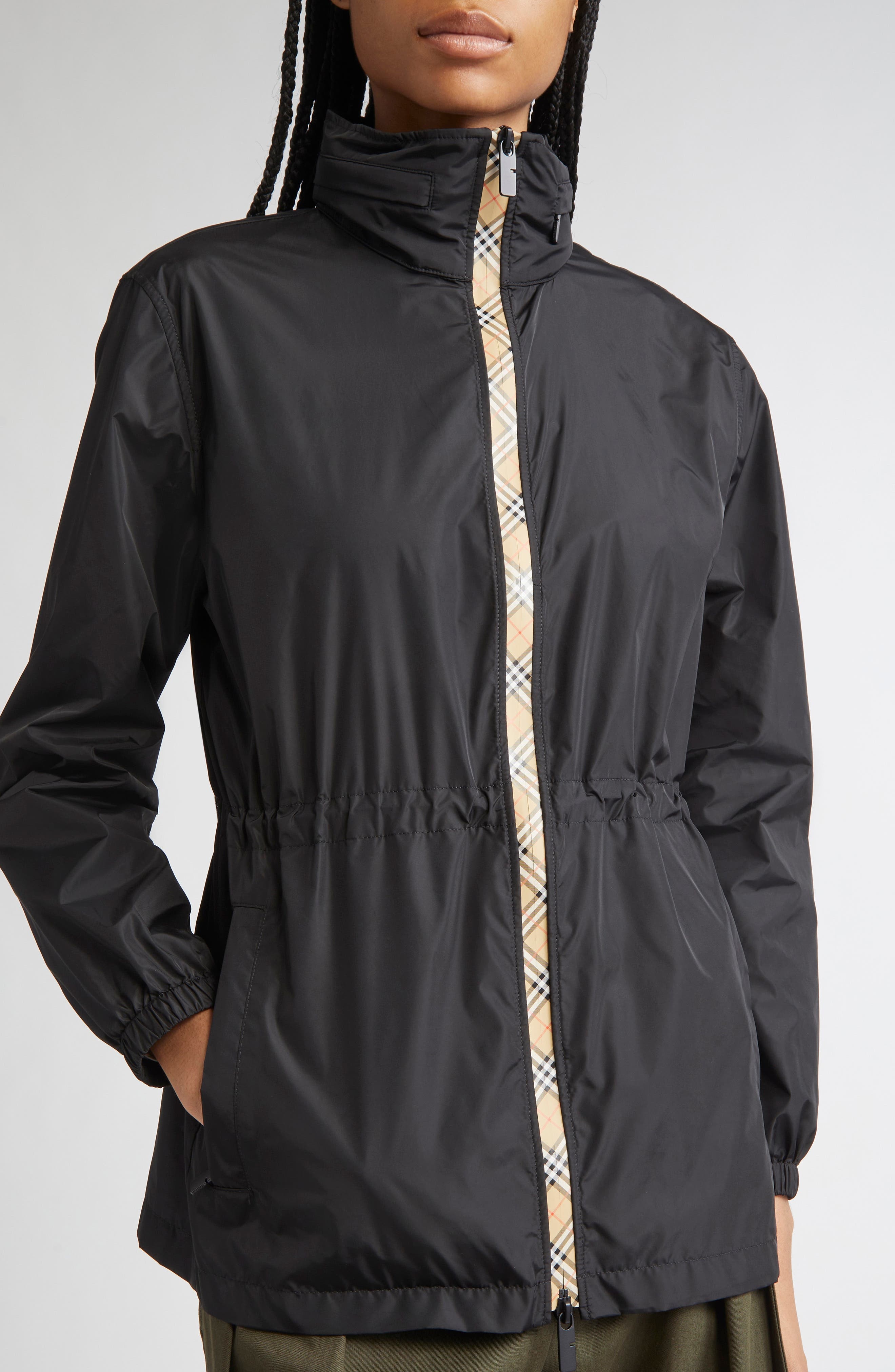 burberry Check Trim Nylon Parka in Black at Nordstrom - 4