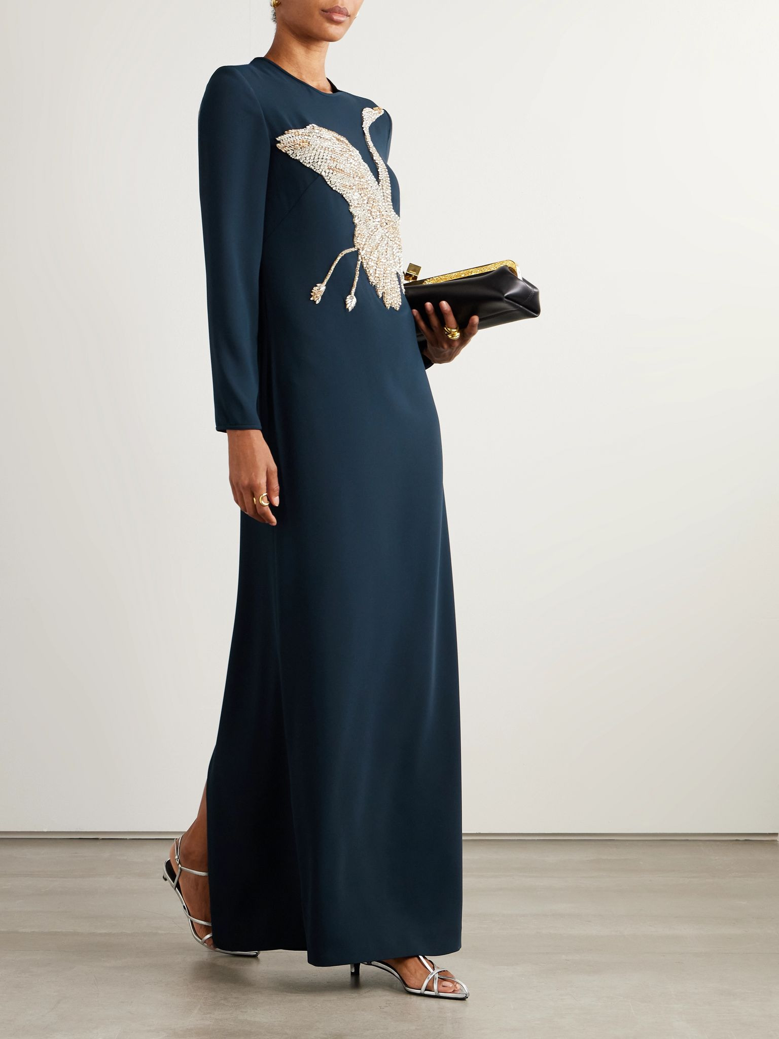 Nadine crystal-embellished crepe gown Navy - 2