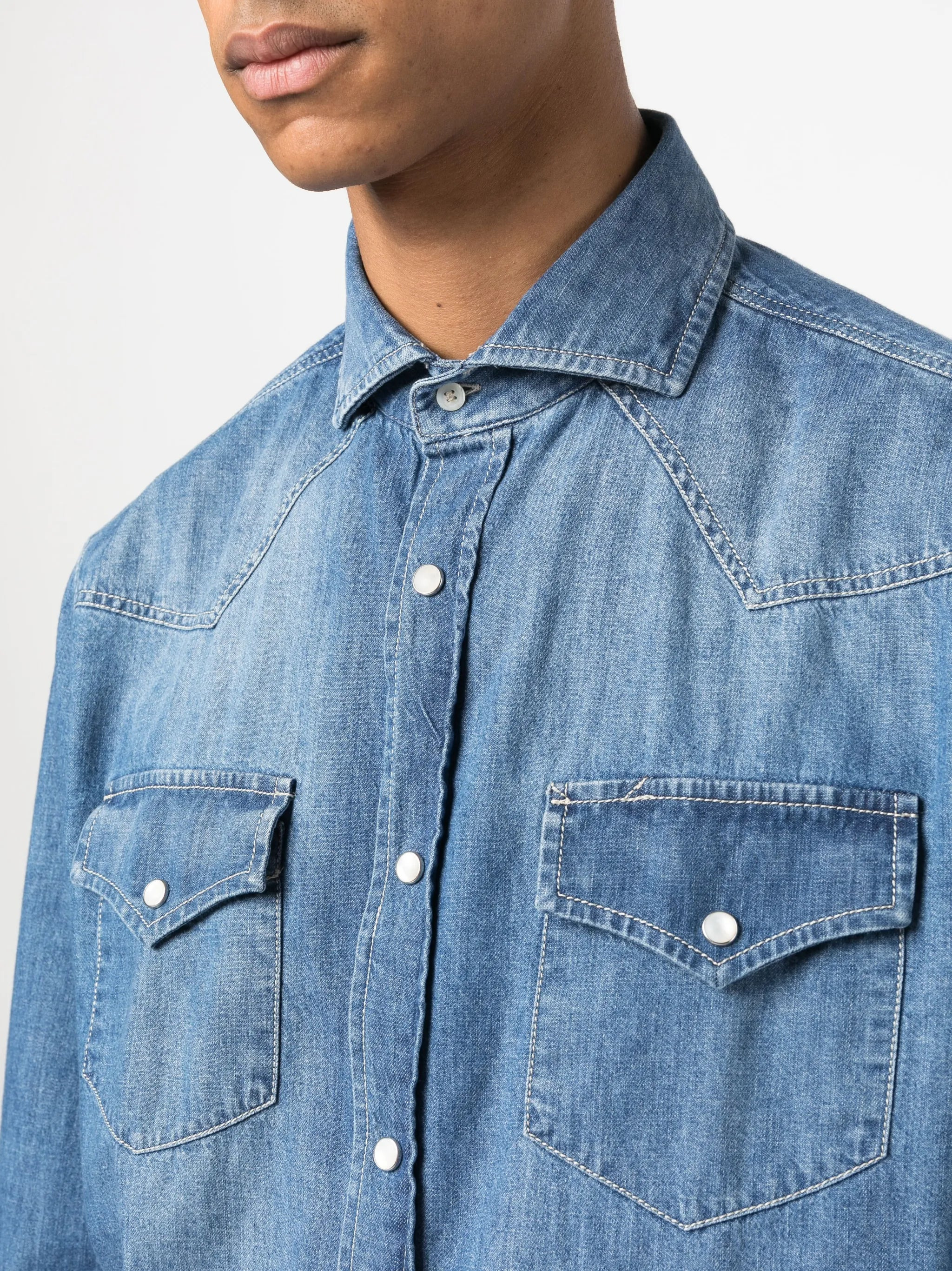 Brunello Cucinelli Button-up Cotton Denim Shirt - 5