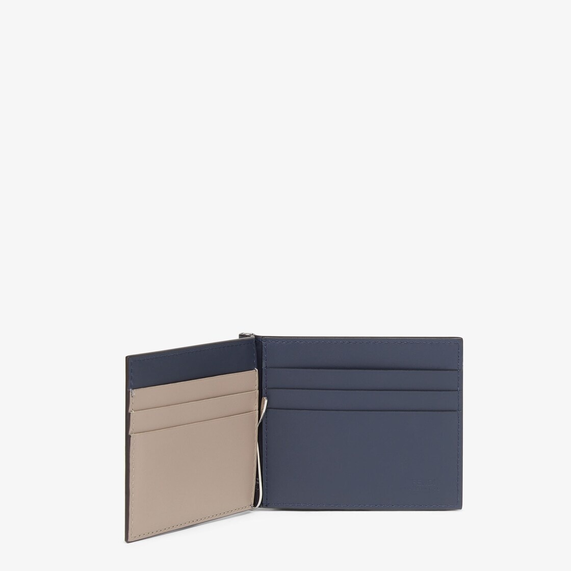 Flip-cover money clip with interior organized into six card slots. Made of blue leather with FF moti - 3