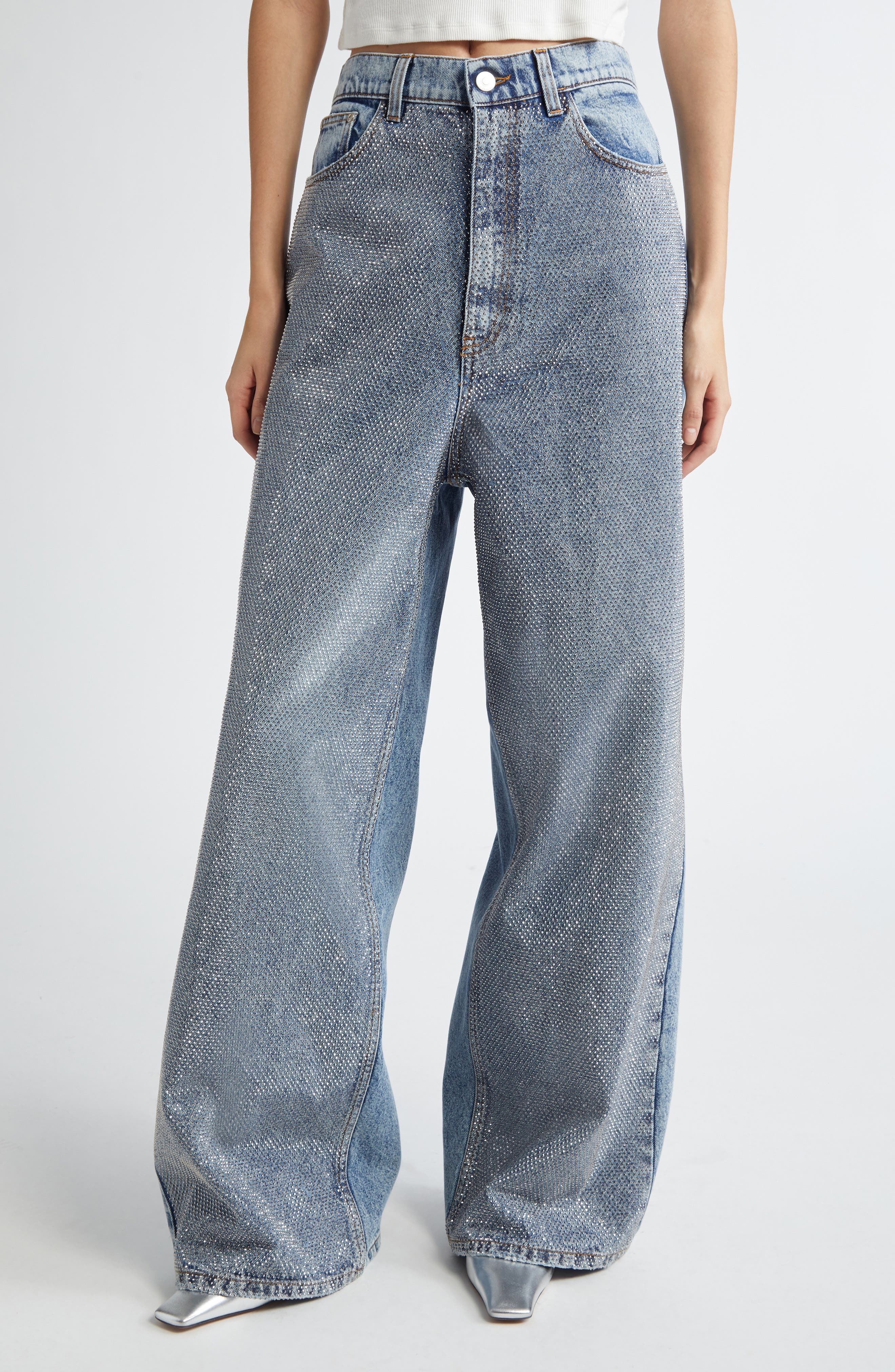 Stella McCartney Hotfix Wide Leg Jeans in Vintage Blue Denim at Nordstrom - 1