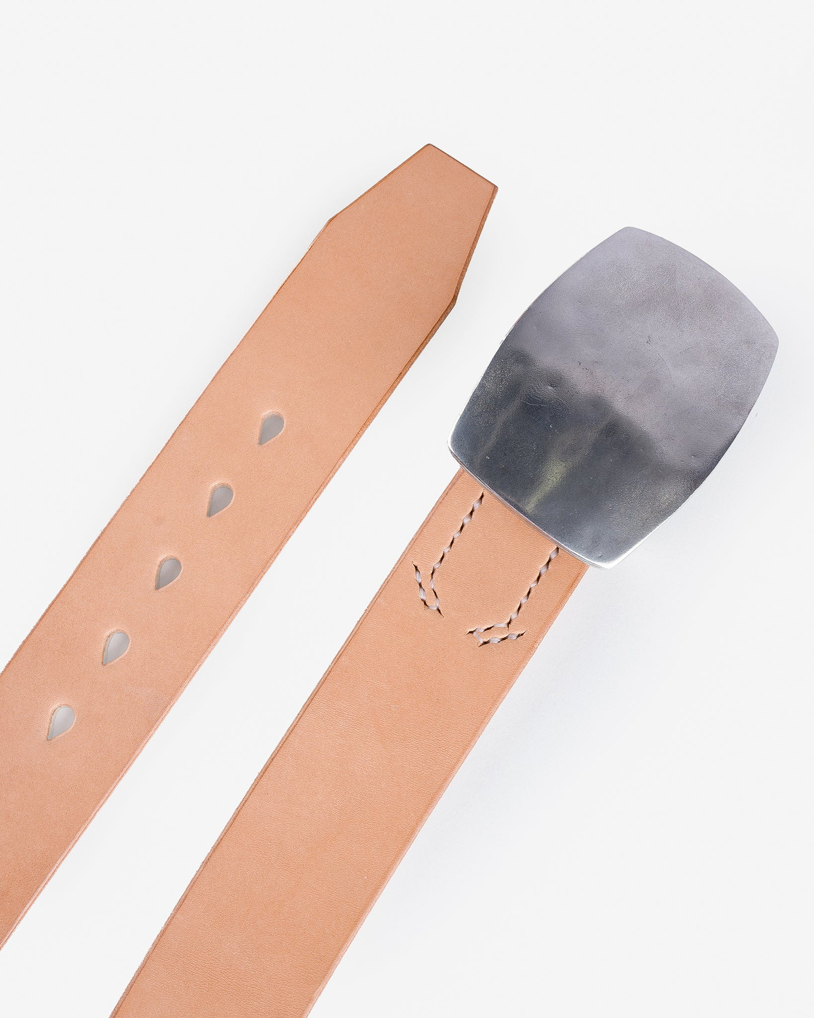 IHB-09-NATP Heavy Plate Pewter Buckle Tochigi Leather Belt - Natural - 3