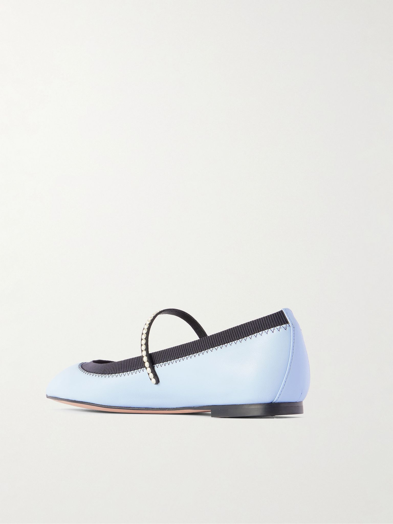 Romy embellished grosgrain-trimmed leather ballet flats Light blue - 3
