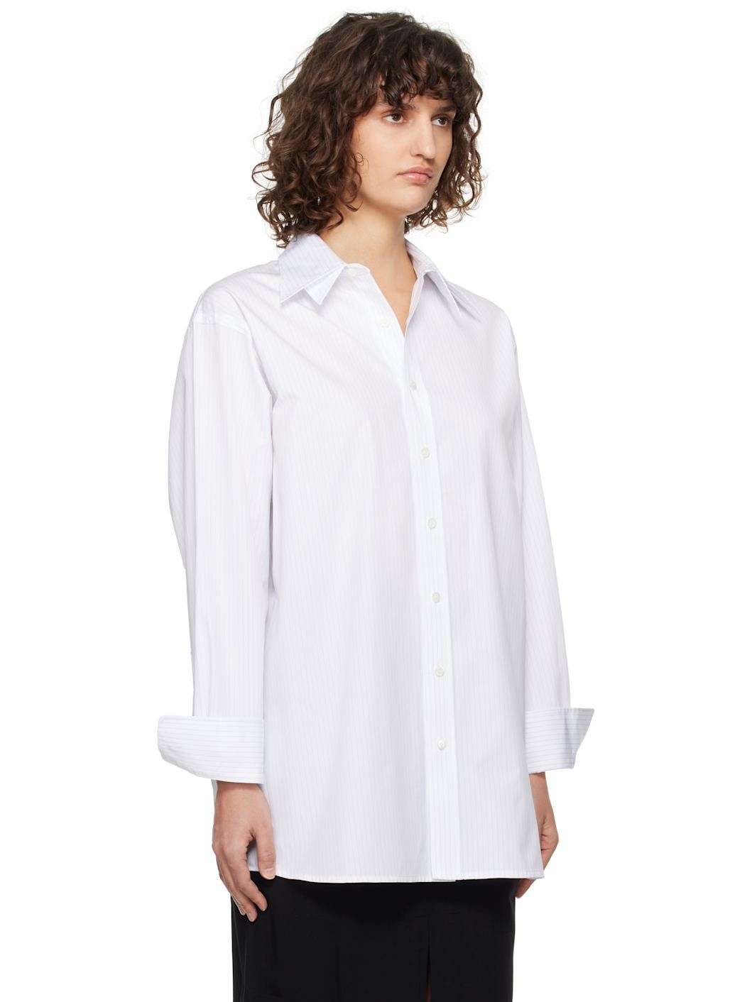 White Double Collar Stripe Shirt - 2