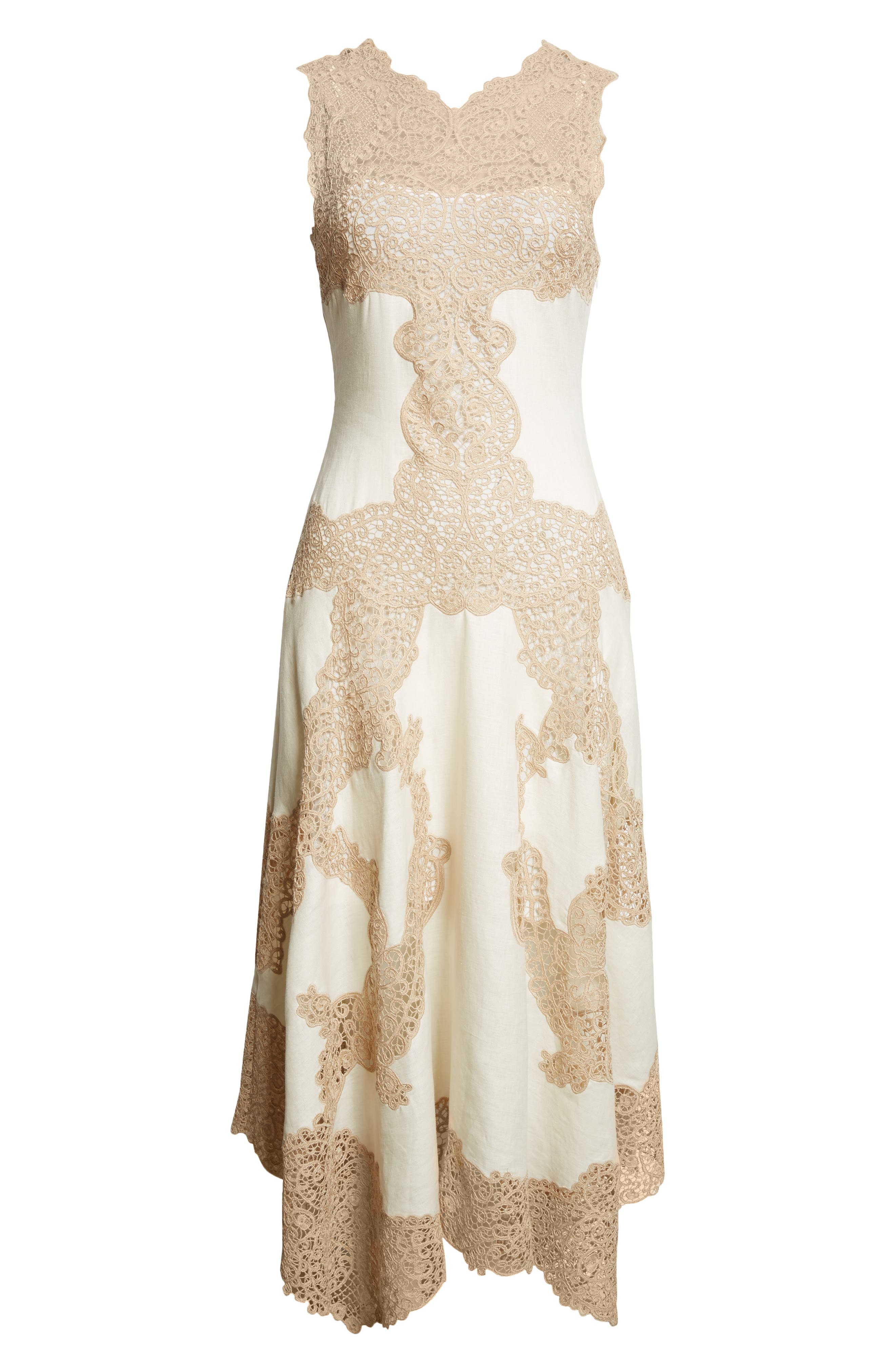 Ulla Johnson Arlette Lace Detail Handkerchief Hem Linen Dress in Travertine at Nordstrom - 5
